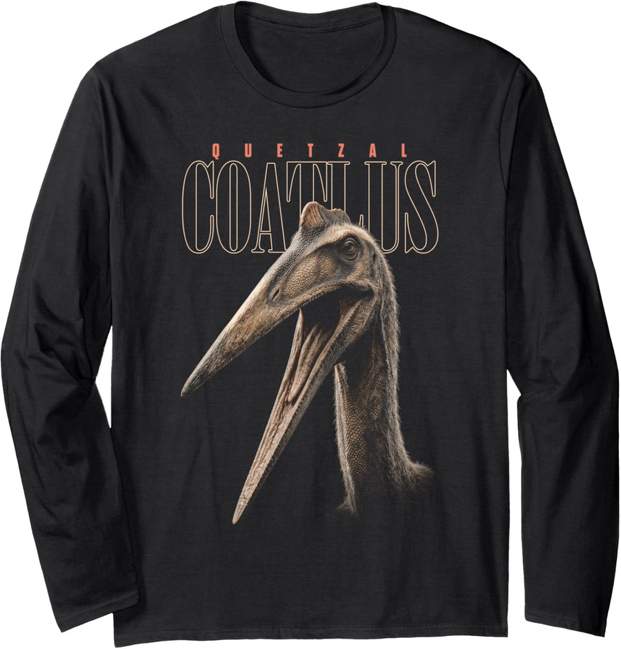 Quetzalcoatlus Face Dinosaur Wildlife Nature Dino Long Sleeve T-Shirt - Adult Unisex Black