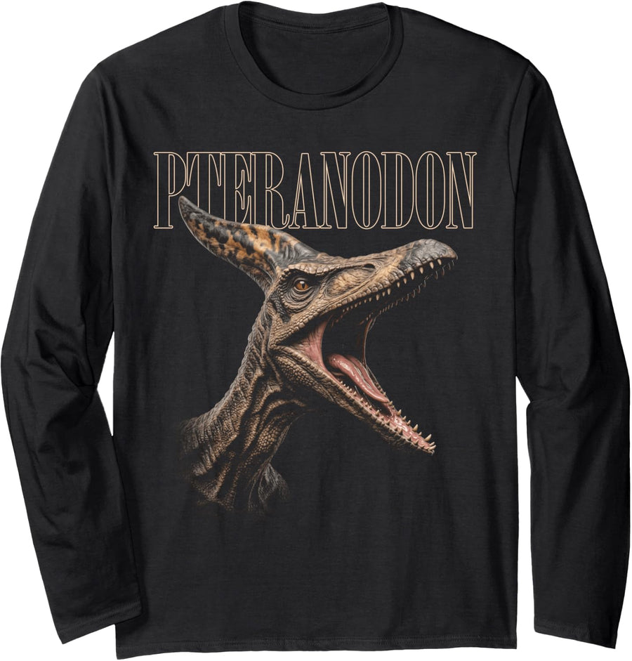 Pteranodon Face Dinosaur Wildlife Nature Dino Pteranodon Long Sleeve T-Shirt - Adult Unisex Black