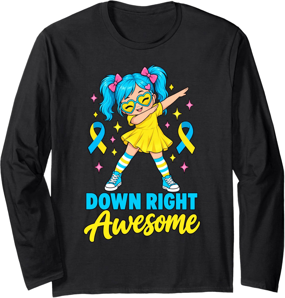 Down Syndrome Awareness Day Down Right Awesome Girls Women Long Sleeve T-Shirt - Adult Unisex Black