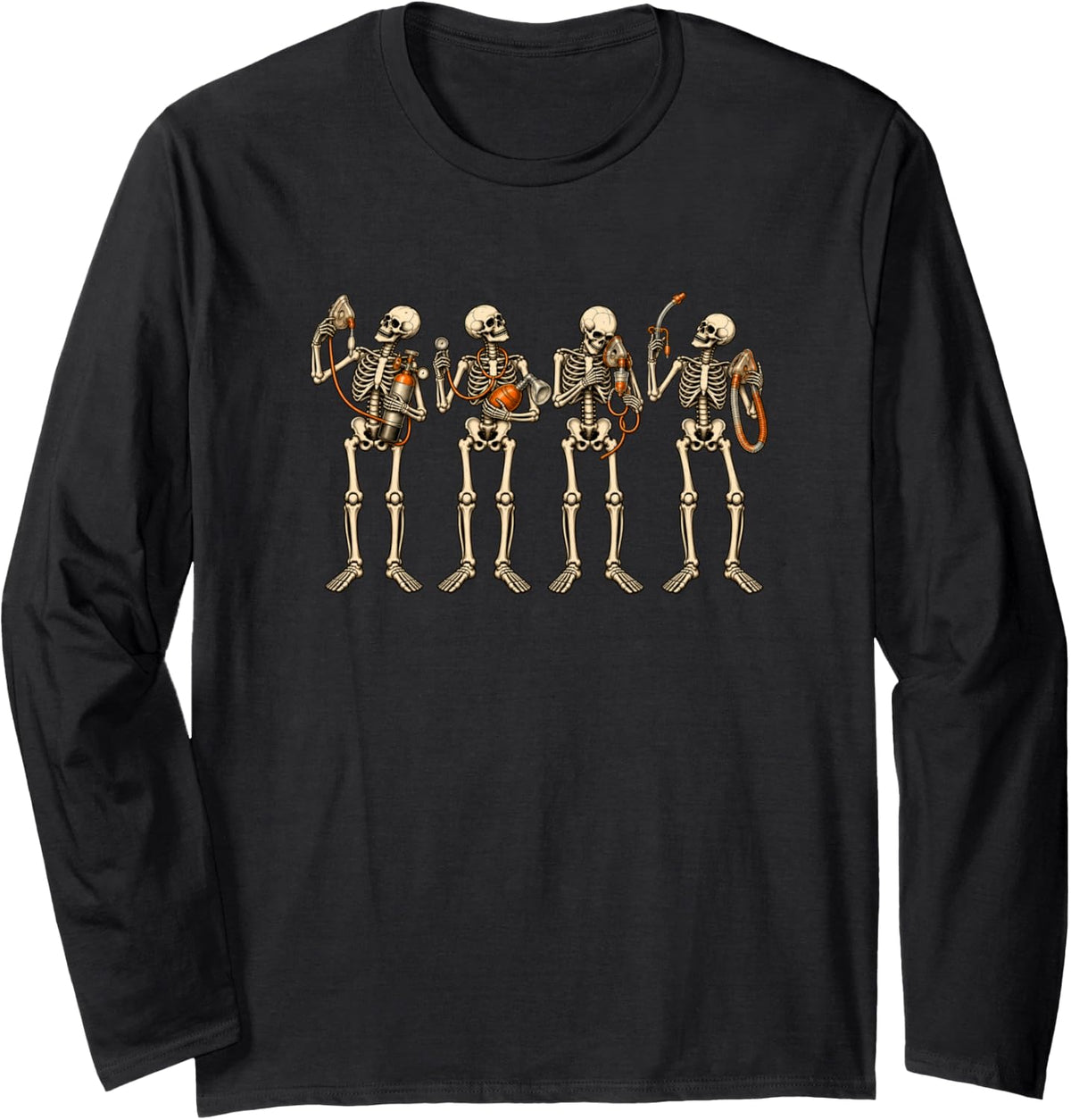 Halloween Respiratory Therapist Skeleton RT Care Nurse Long Sleeve T-Shirt - Adult Unisex Black