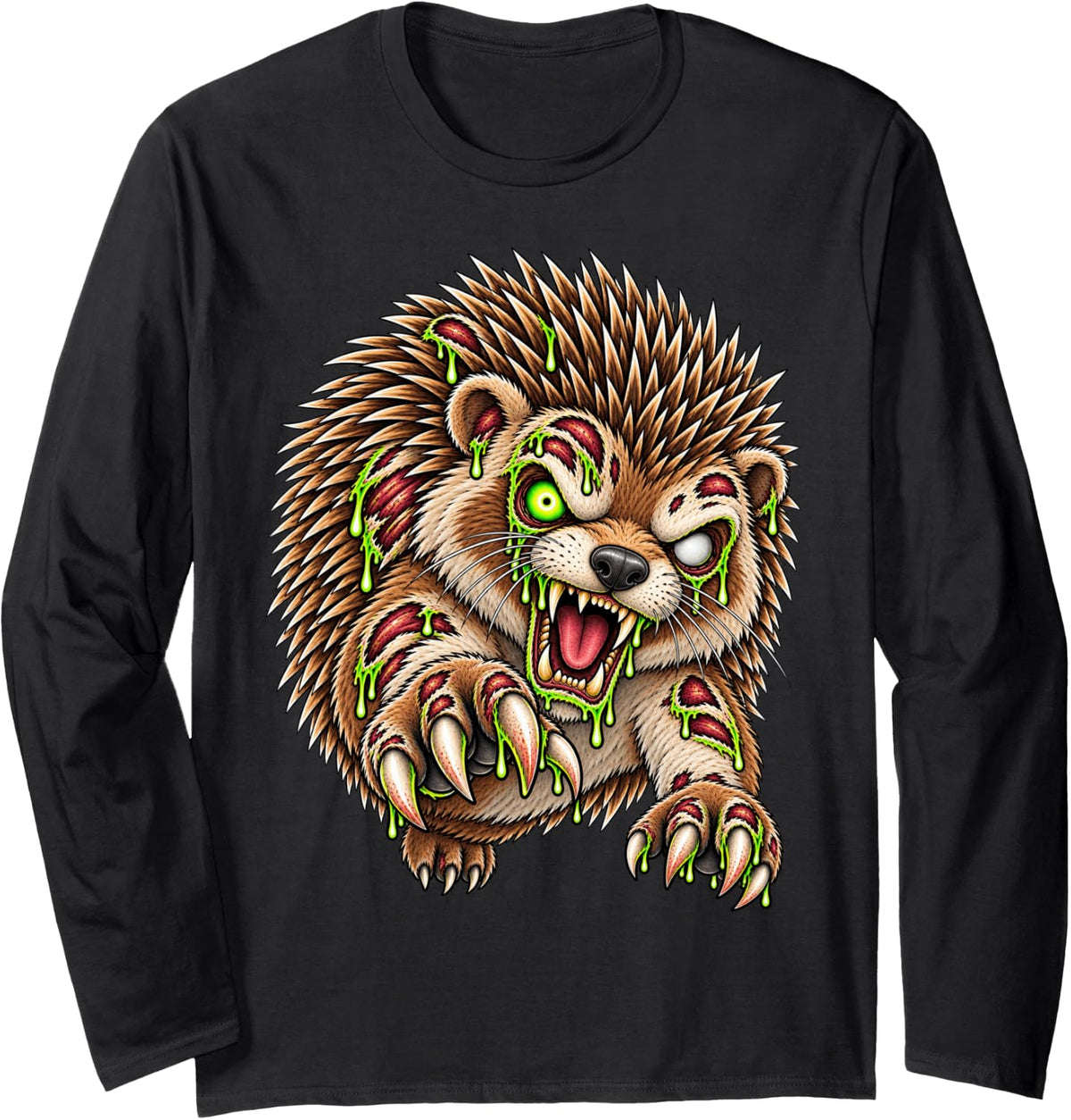 Zombie Hedgehog Halloween Creepy Animal Themed Long Sleeve T-Shirt - Adult Unisex Black