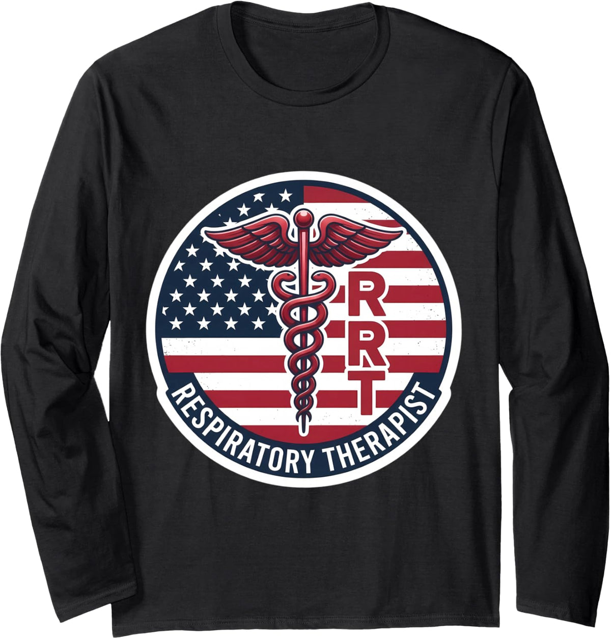 American Respiratory Therapist Pulmonary Care Lungs RRT USA Long Sleeve T-Shirt - Adult Unisex Black