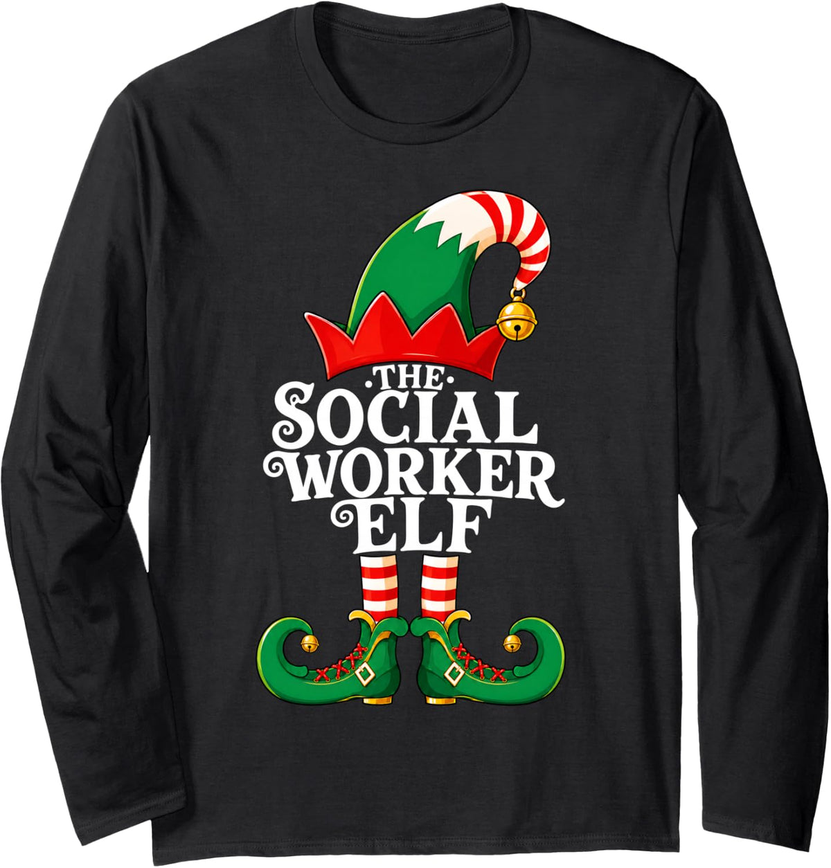 Social Worker Elf Christmas Matching Family Elf Squad Xmas Long Sleeve T-Shirt - Adult Unisex Black