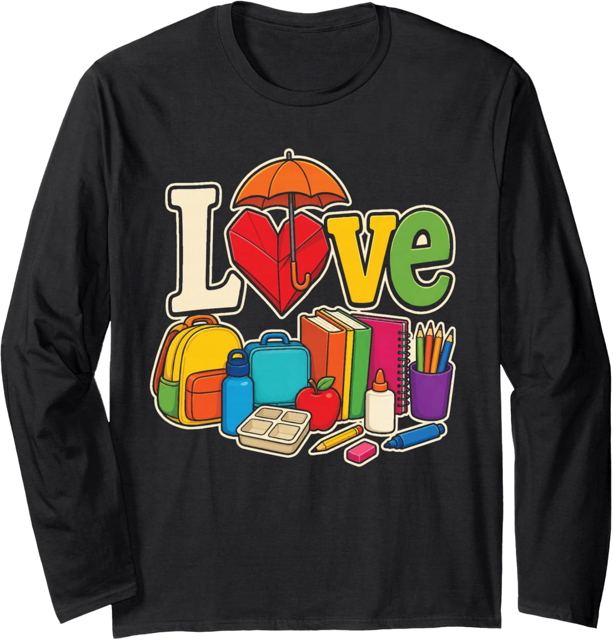 School Social Worker Love Elementary Backpack Umbrella Long Sleeve T-Shirt - Adult Unisex Black