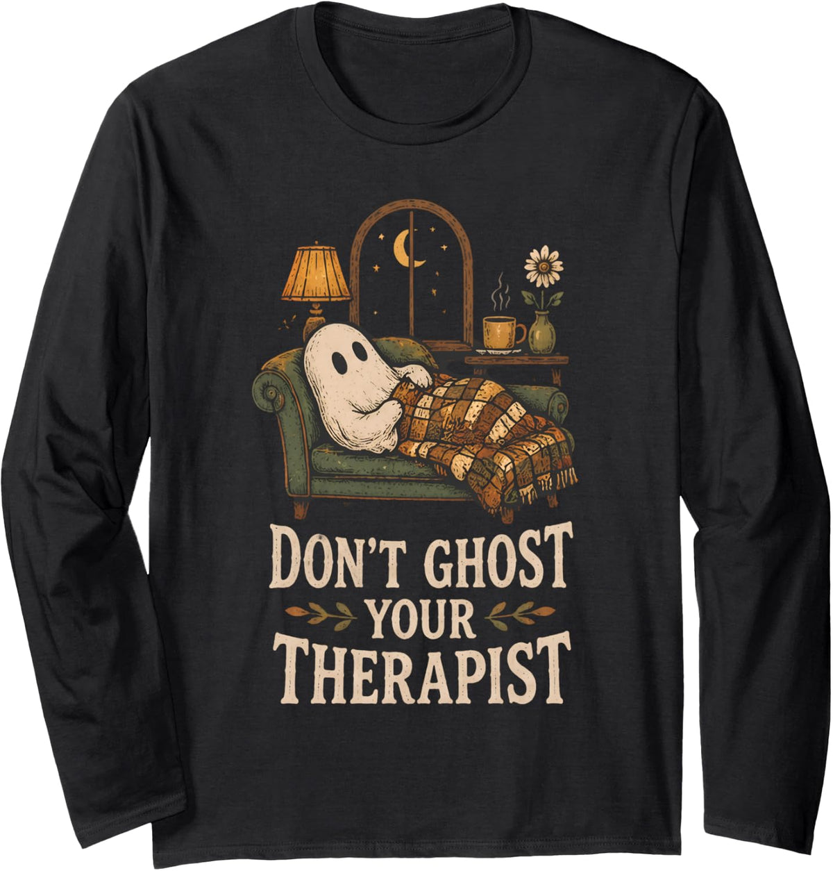 Halloween Therapist Dont Ghost Your Therapist Mental Health Long Sleeve T-Shirt - Adult Unisex Black