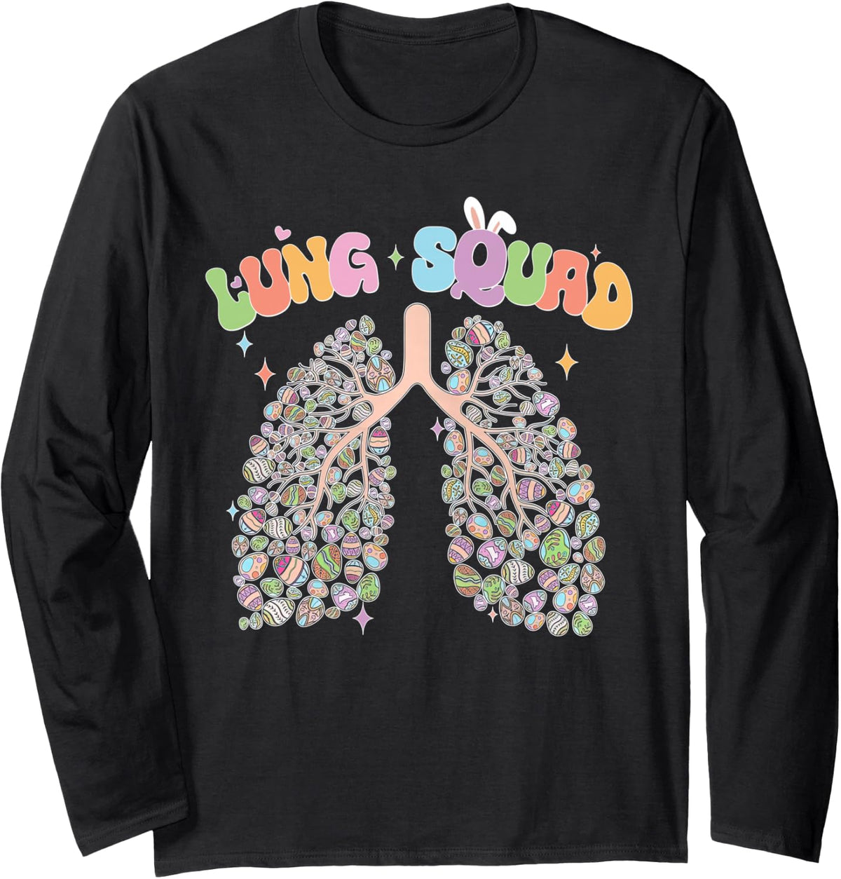 Happy Easter Bunny Eggs Lung Squad RT Respiratory Therapist Long Sleeve T-Shirt - Adult Unisex Black