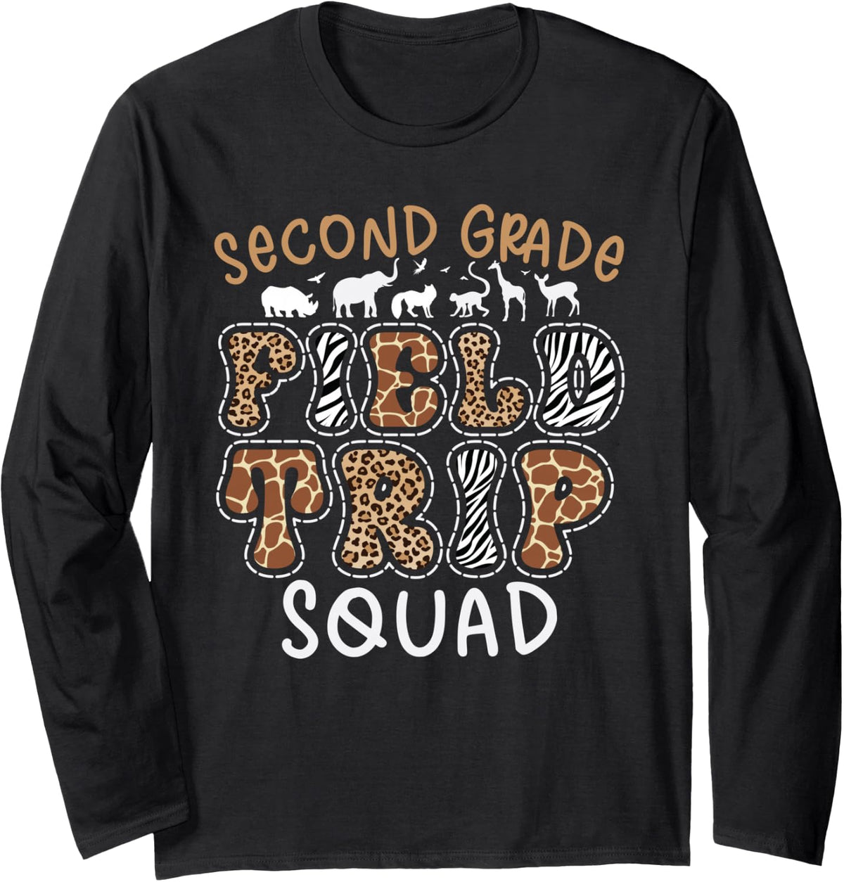 Zoo 2nd Second Grade Field Trip Squad Crew Teacher Student Long Sleeve T-Shirt - Adult Unisex Black