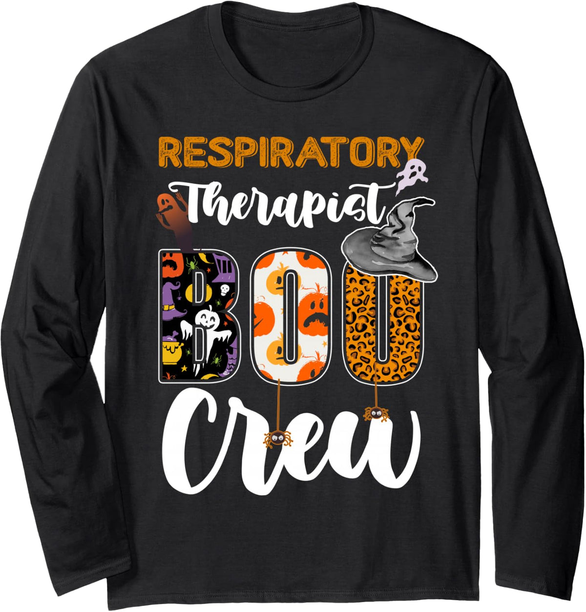 Respiratory Therapist Boo Crew Halloween Costume Matching Long Sleeve T-Shirt - Adult Unisex Black