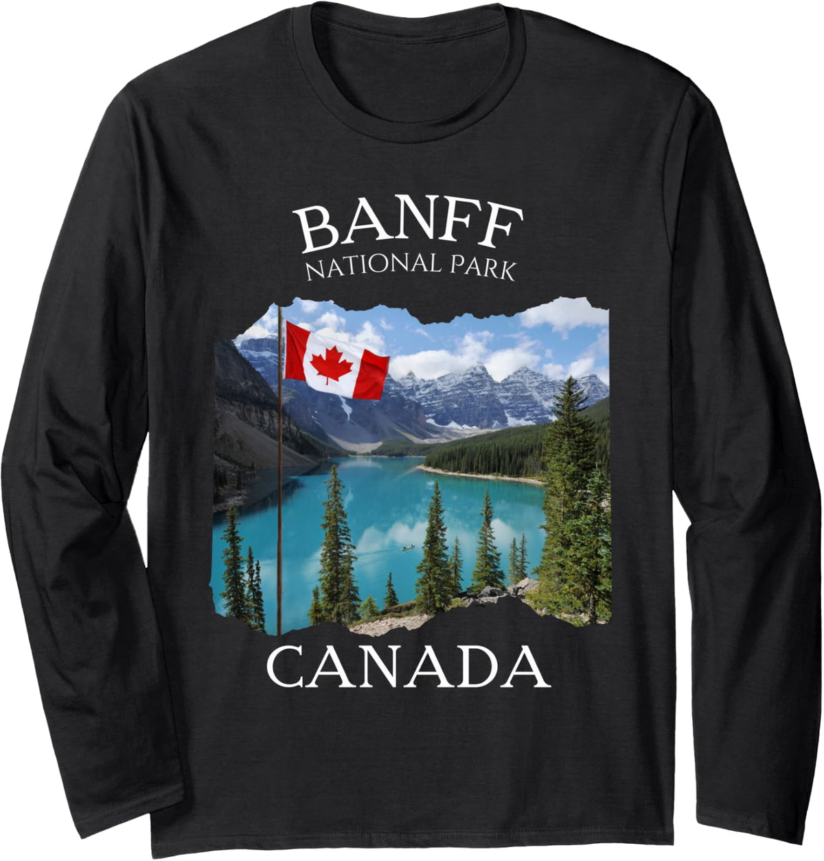 Banff Souvenir Men Canadian Flag Tourists Lakes Women Hikers Long Sleeve T-Shirt - Adult Unisex Black