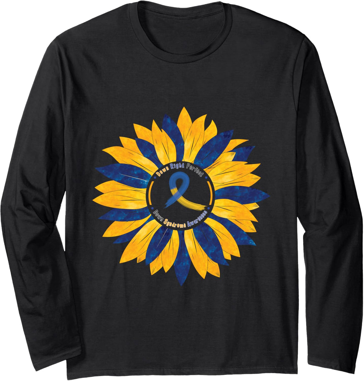 Sunflower Down Syndrome Awareness Shirt Dad Mom DownSyndrome Long Sleeve T-Shirt - Adult Unisex Black