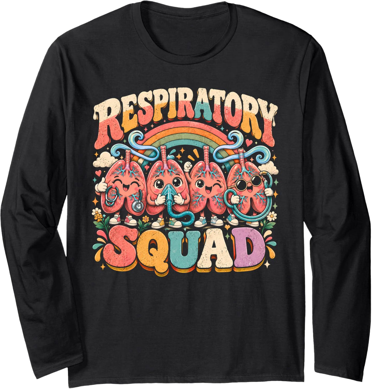 Respiratory Therapy Squad Lung Care Medical Team Long Sleeve T-Shirt - Adult Unisex Black