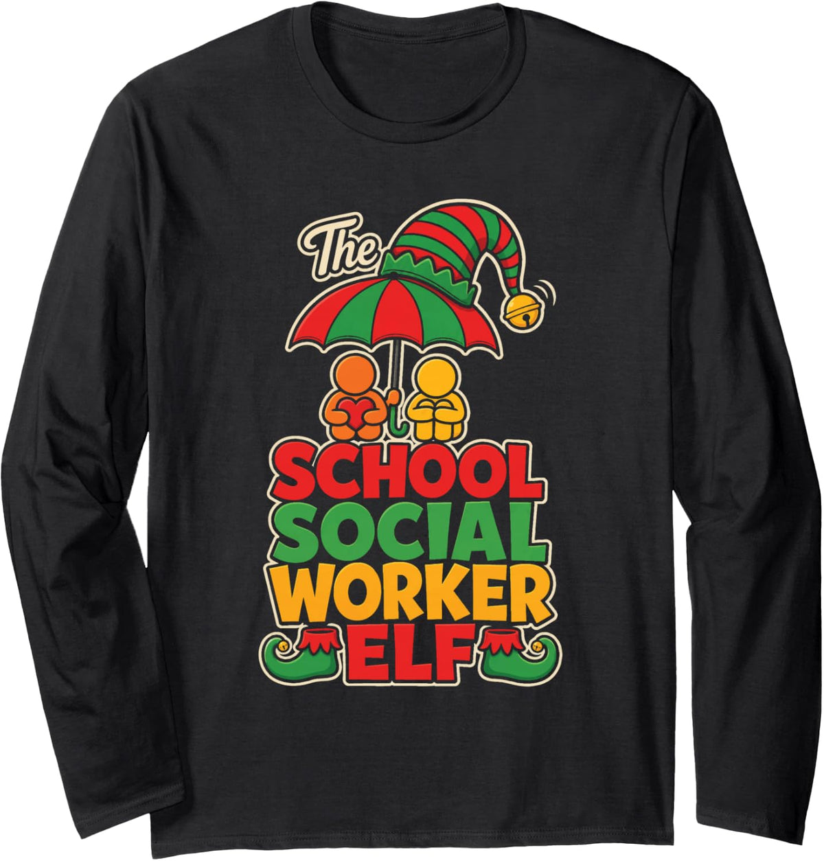 School Social Worker Elf Christmas Support Staff Gift Long Sleeve T-Shirt - Adult Unisex Black