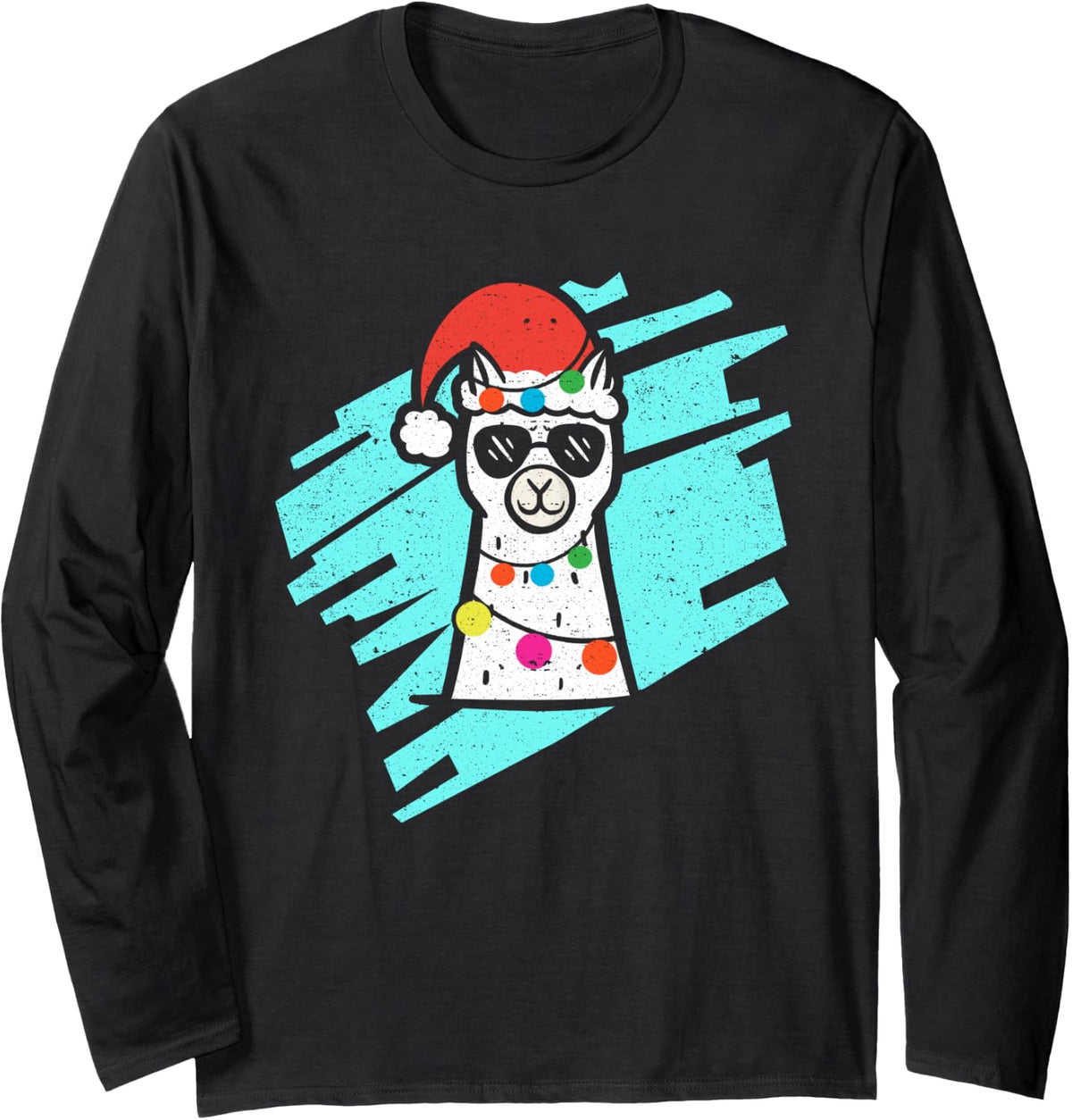 Christmas Alpaca Cute Animal Lights Holiday Pet Llama Long Sleeve T-Shirt - Adult Unisex Black
