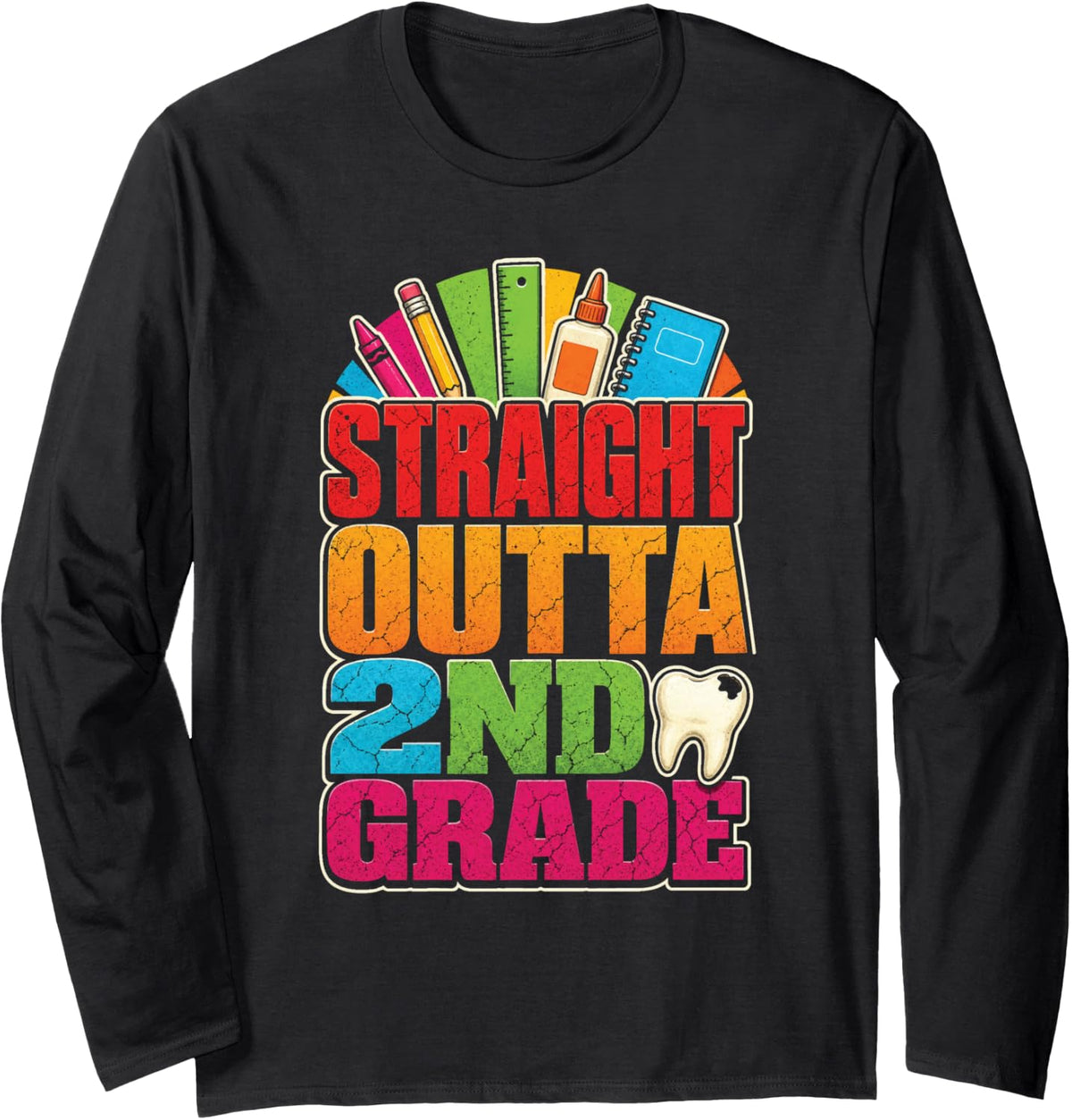 Straight Outta 2nd Grade Elementary Graduation Last Day Long Sleeve T-Shirt - Adult Unisex Black