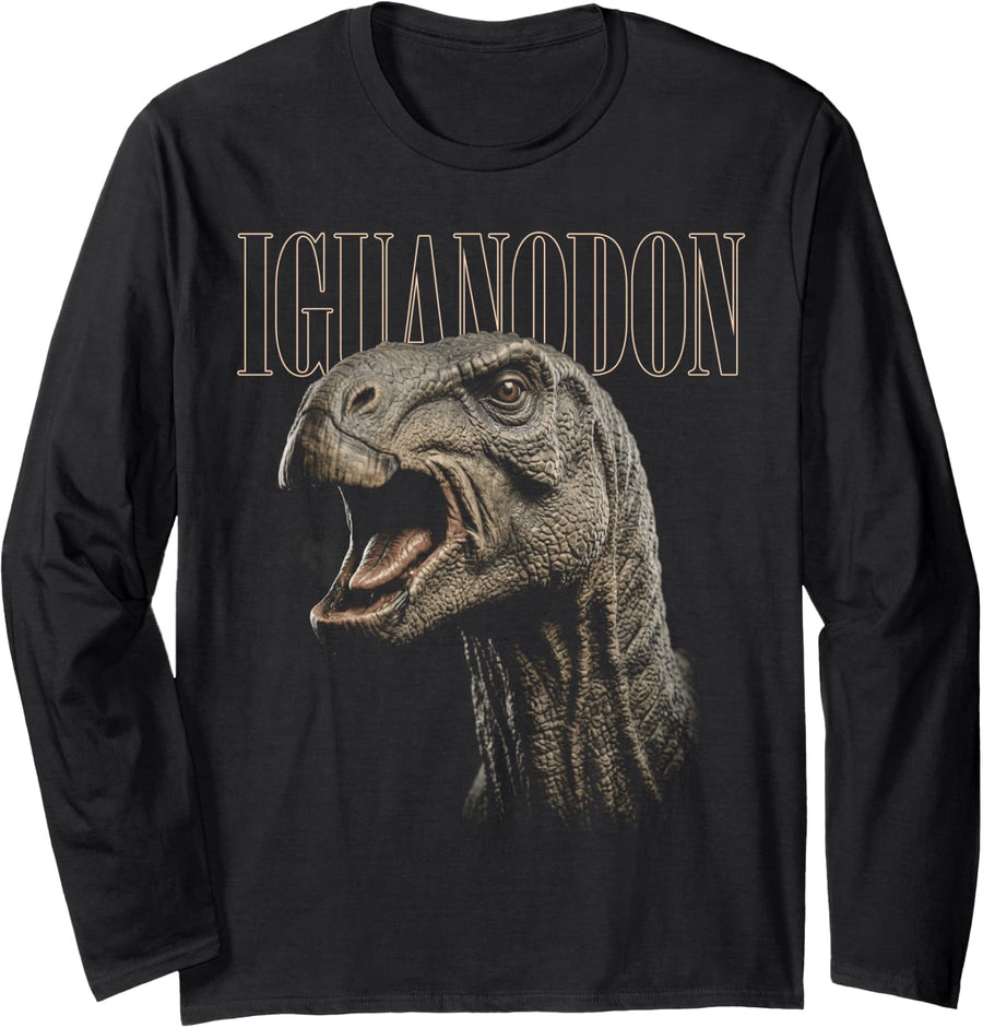 Iguanodon Face Dinosaur Wildlife Nature Dino Iguanodon Long Sleeve T-Shirt - Adult Unisex Black