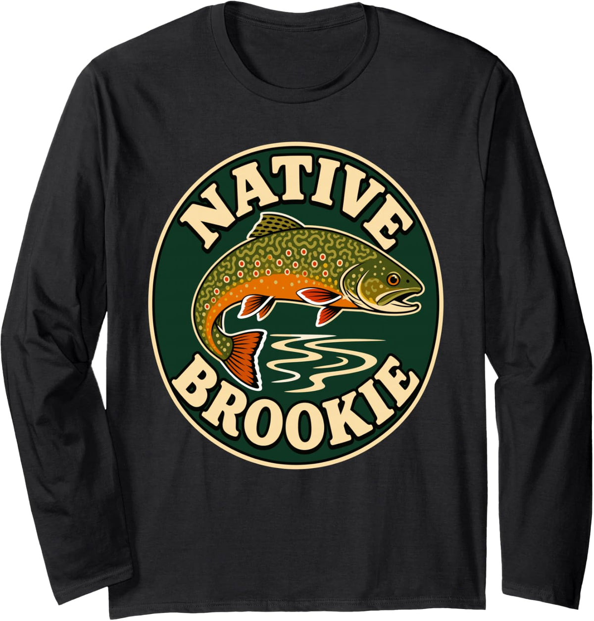 Native Brookie Brook Trout Fly Fishing Long Sleeve T-Shirt - Adult Unisex Black