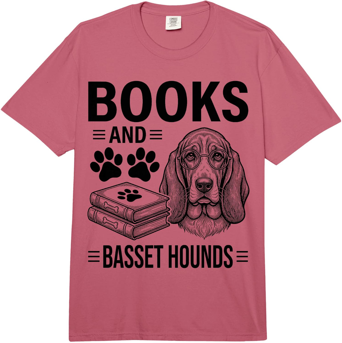 Books and Basset Hounds Funny Basset Hound Comfort Colors Adult Heavyweight T-Shirt - Adult Unisex Raspberry Red