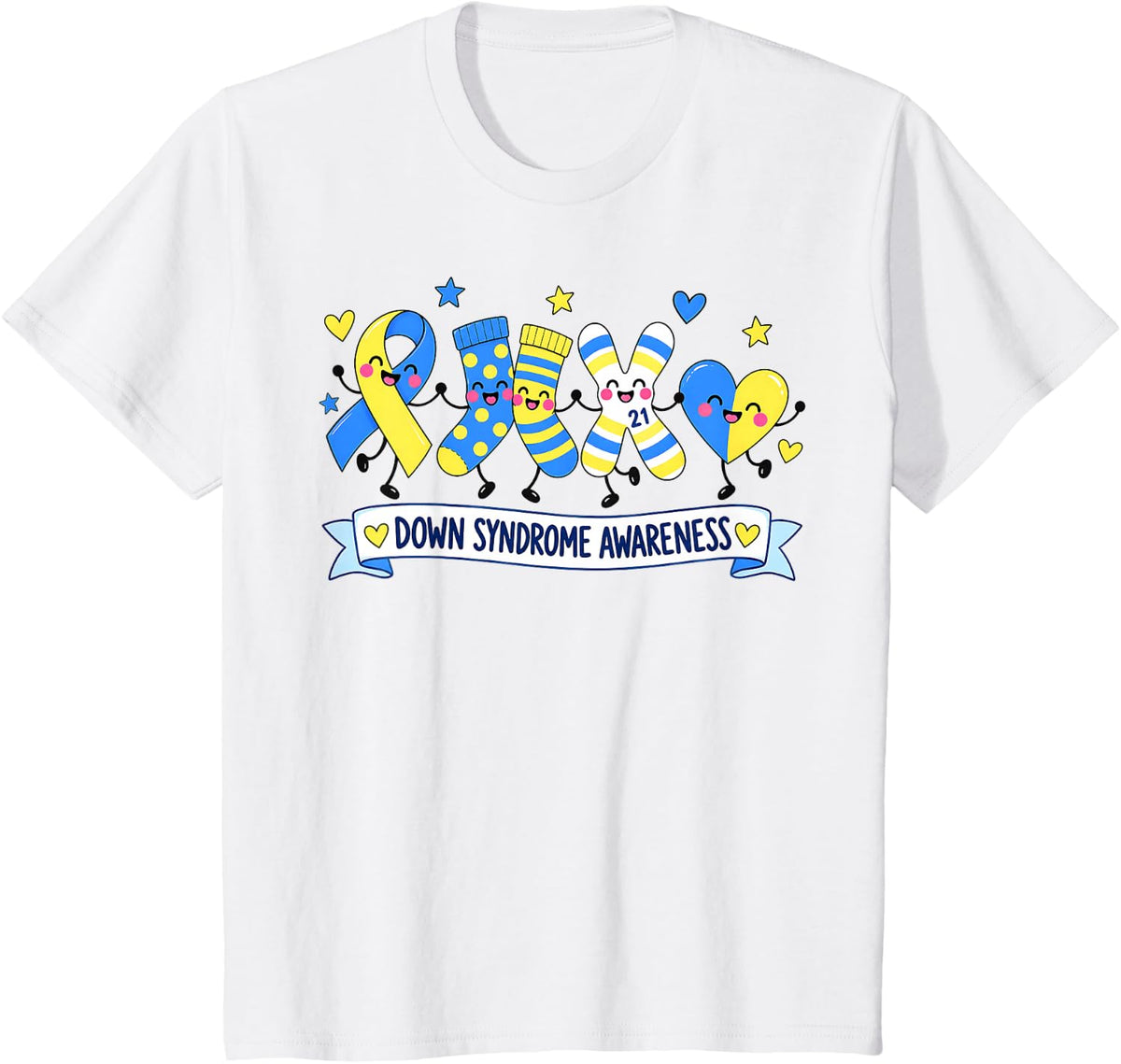 Down Syndrome Awareness Doodle Blue & Yellow Mom Teacher T-Shirt - White
