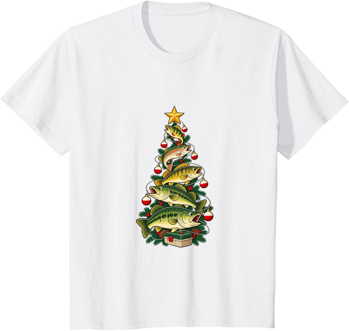 Bass Fishing Christmas Tree for Anglers and Fishing Friends T-Shirt - White