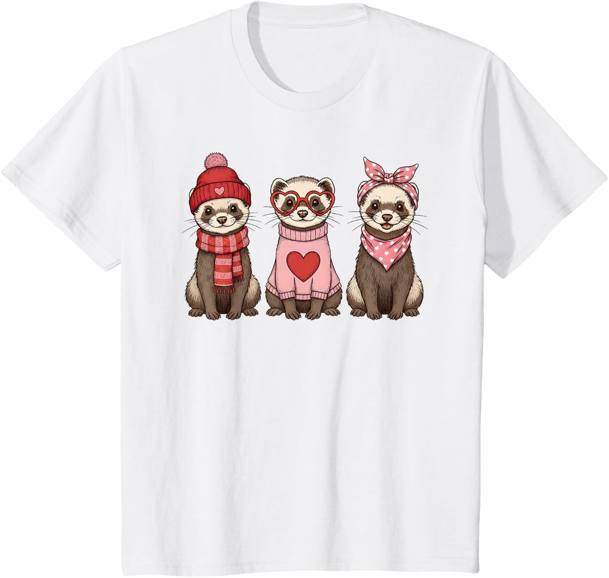 Retro Ferret Cute Valentine T-Shirt - White