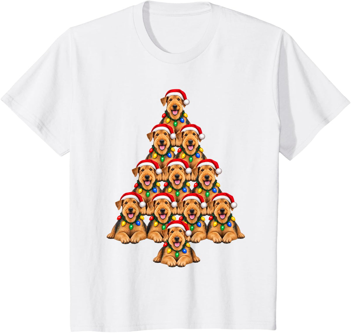 Airedale Terrier Christmas Tree Santa Hat Pet Dogs Lover T-Shirt - White