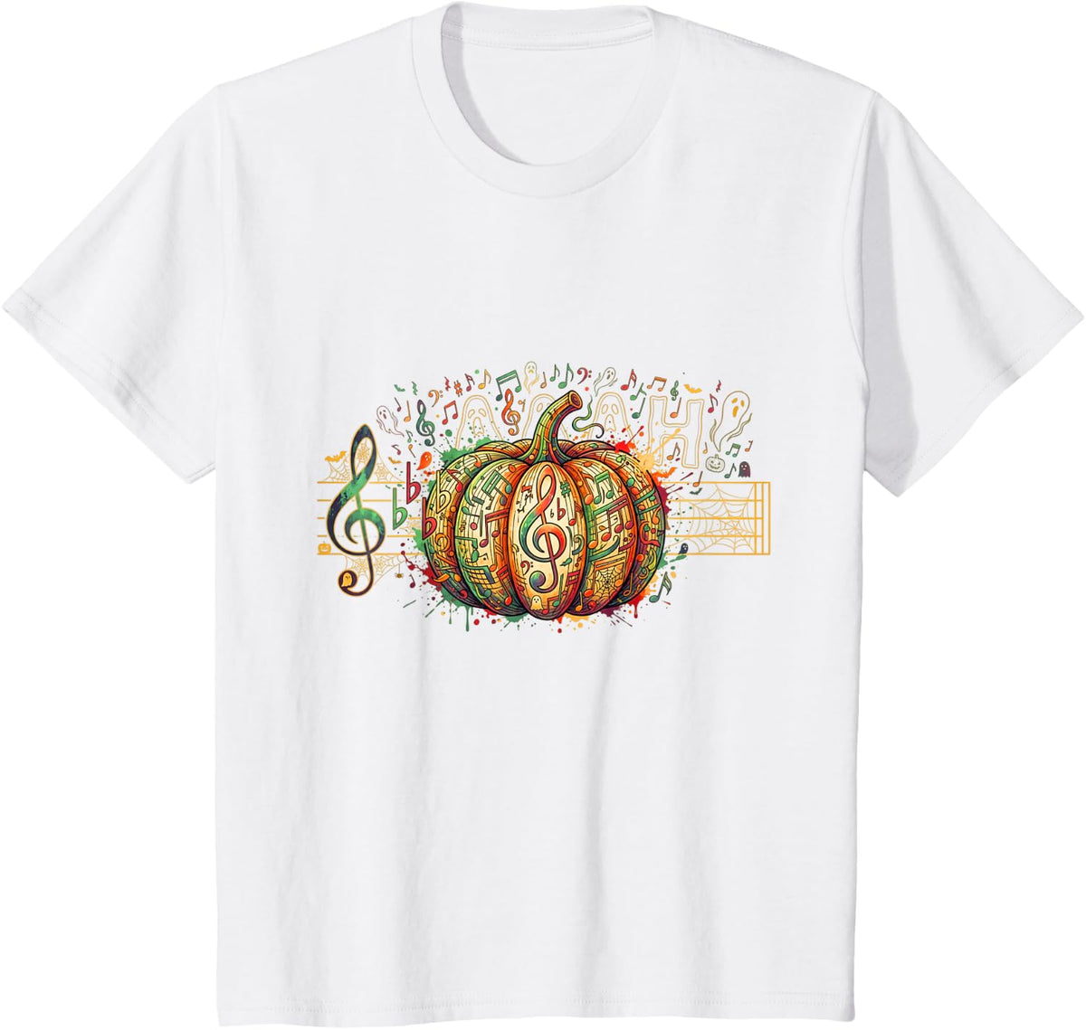 Halloween Music Teacher Pumpkin Music Notes T-Shirt - White