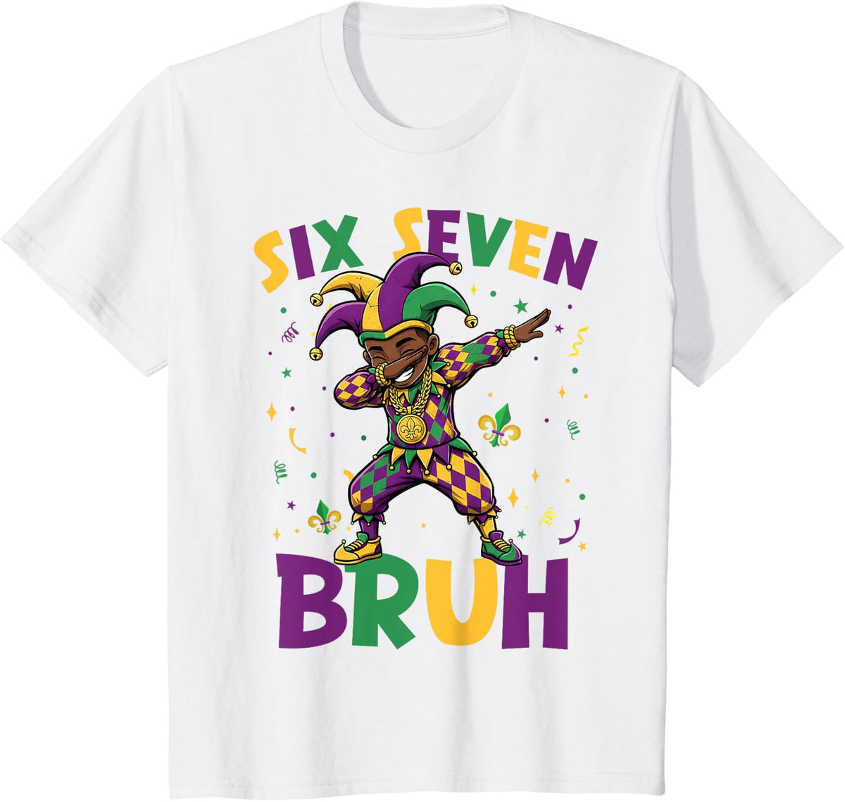 Six Seven 67 Meme Cool Mardi Gras Dabbing Black Boys Kids T-Shirt - White