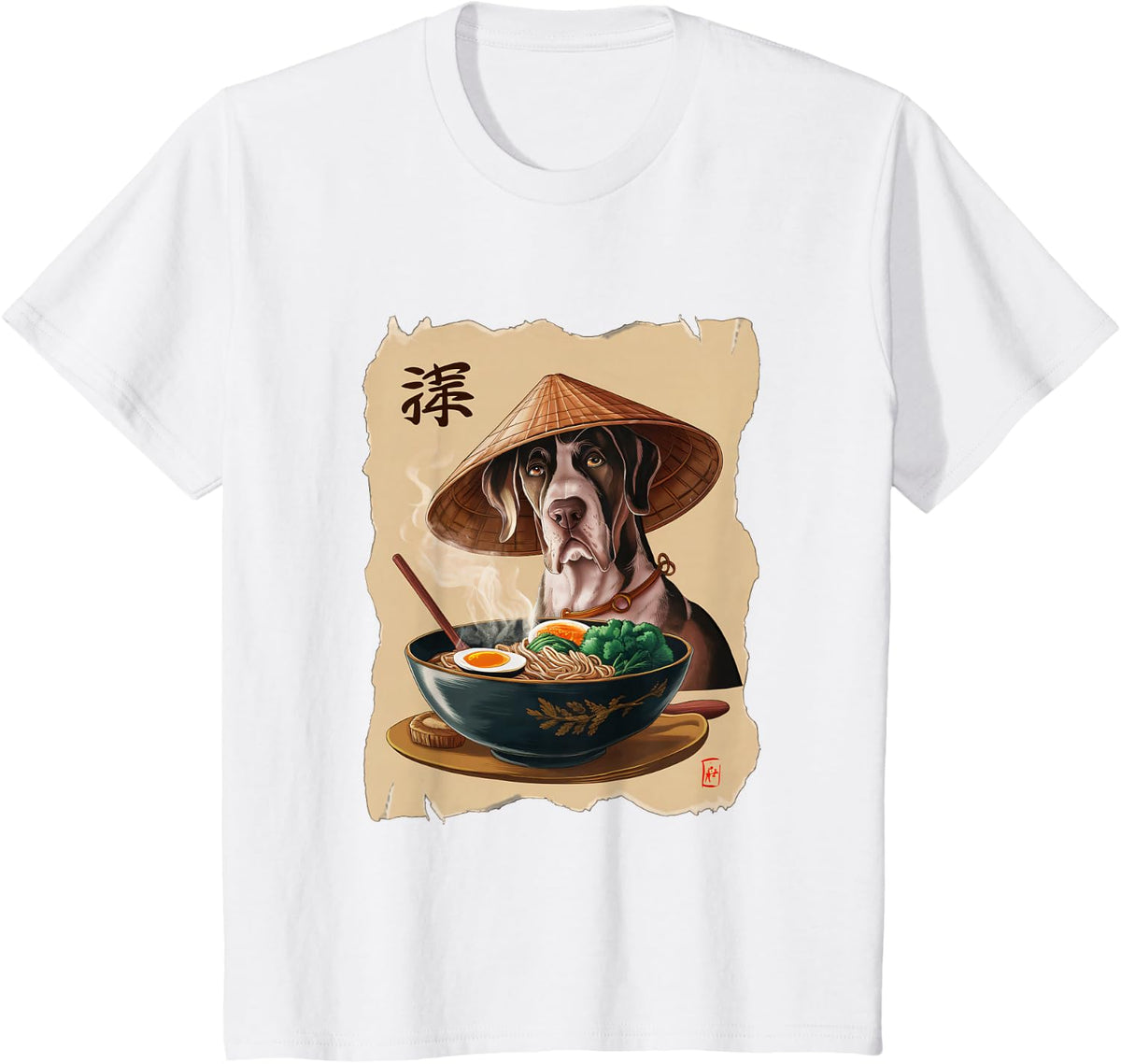 Men Woman Kawaii Eating Ramen Japanese Great Dane T-Shirt - White