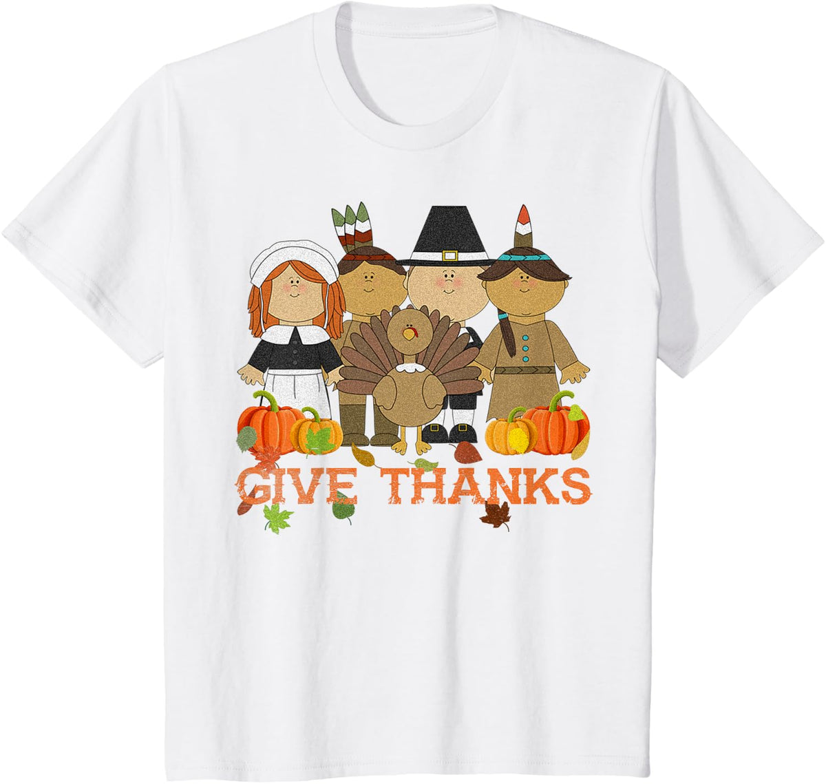 Give Thanks Shirt Pilgrim Indian Thanksgiving Day Turkey Tee T-Shirt - White