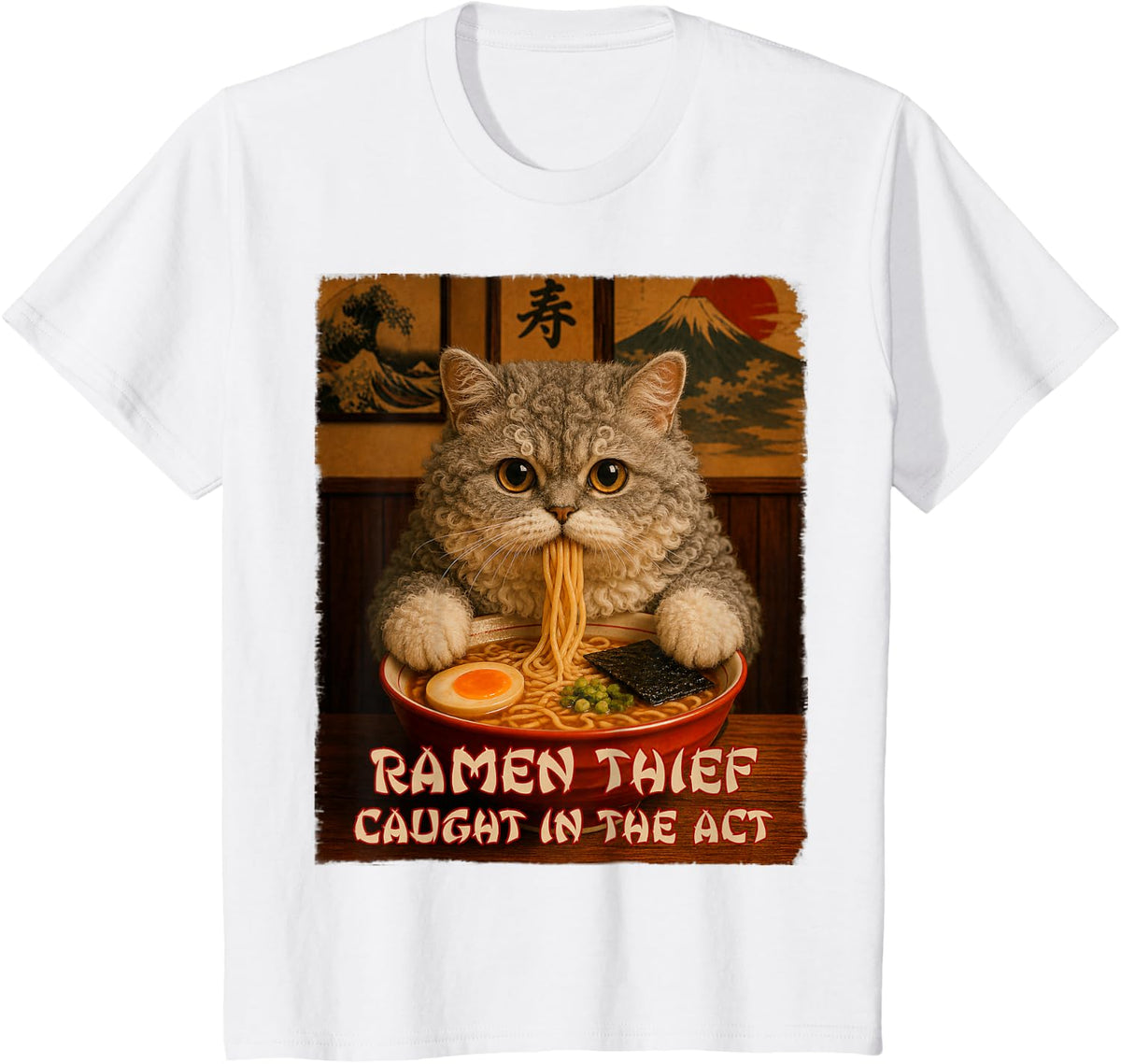 Selkirk Rex Cat - Ramen Thief - Grunge T-Shirt - White