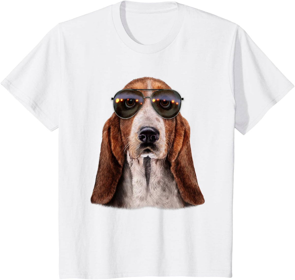 Basset Hound Dog Wearing Swag Aviator Sunglass, T-Shirt T-Shirt - White