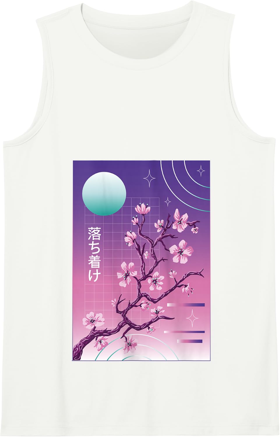 Japanese Sakura Vaporwave Tank Top - White