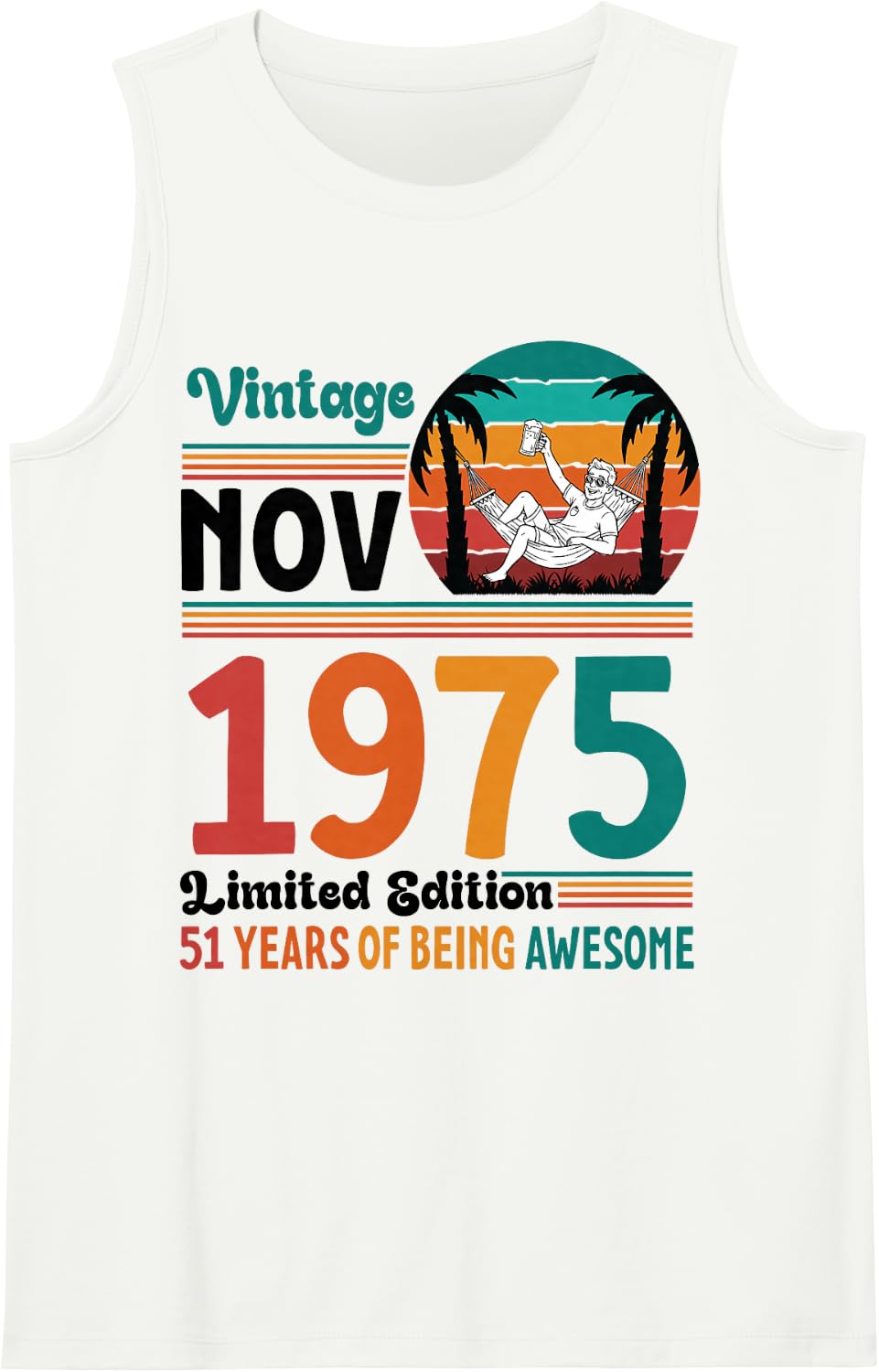 Vintage November 1975 Ltd Edition 51 Years of Being Awesome Sleeveless Tank Top - White