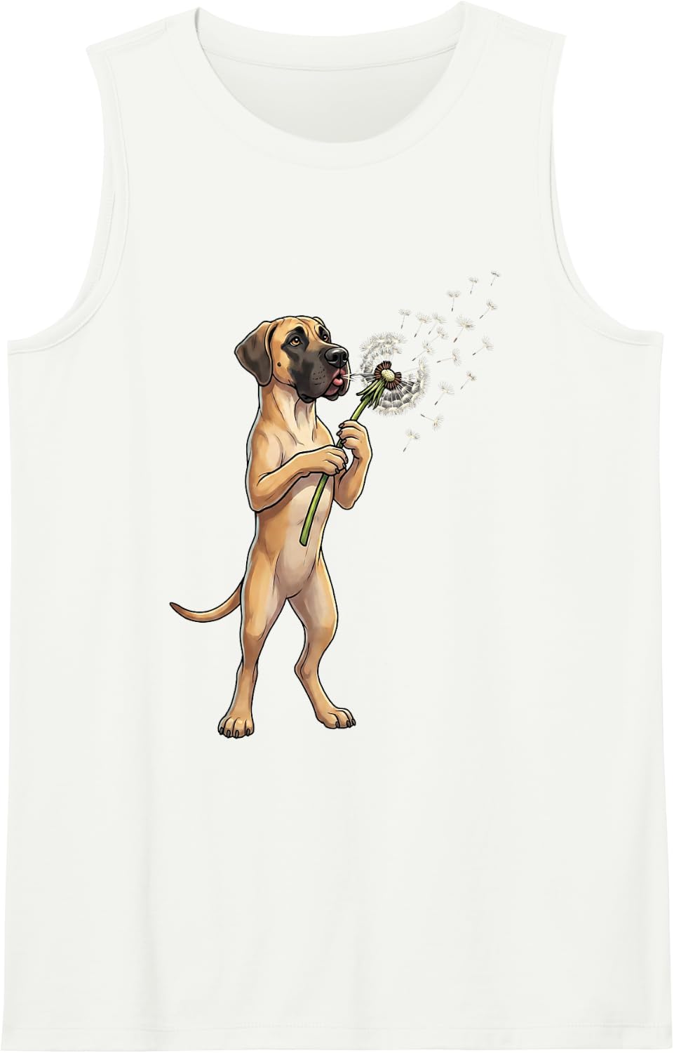 Great Dane Dandelion Art Dog Wildflower Sleeveless Tank Top - White