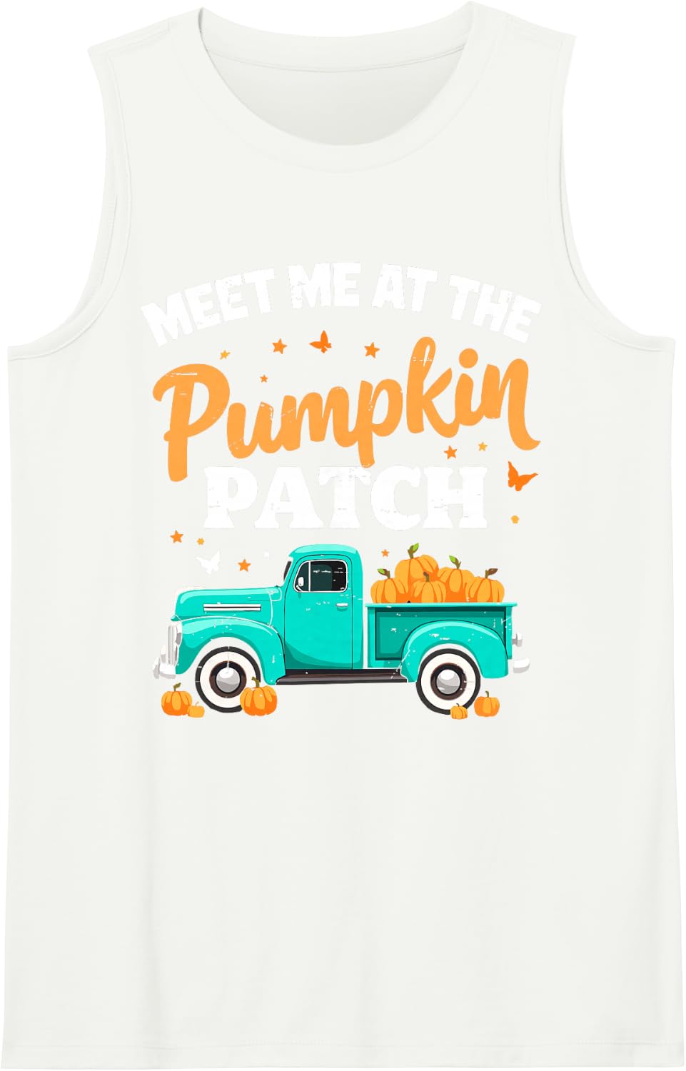 Meet Me At The Pumpkin Patch Thanksgiving Fall Harvest Truck Sleeveless Tank Top - White