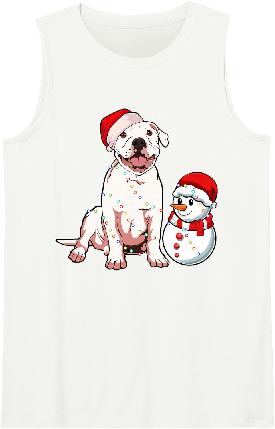 Pitbull Santa Hat Christmas Pajama Cute Dog Snow-man X-Mas Sleeveless Tank Top - White