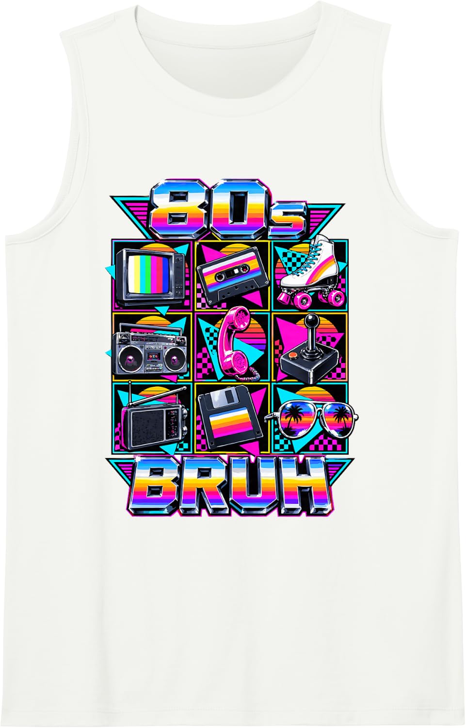 80s Bruh Retro Synthwave 80s VHS Tape Nostalgia Aesthetic Sleeveless Tank Top - White