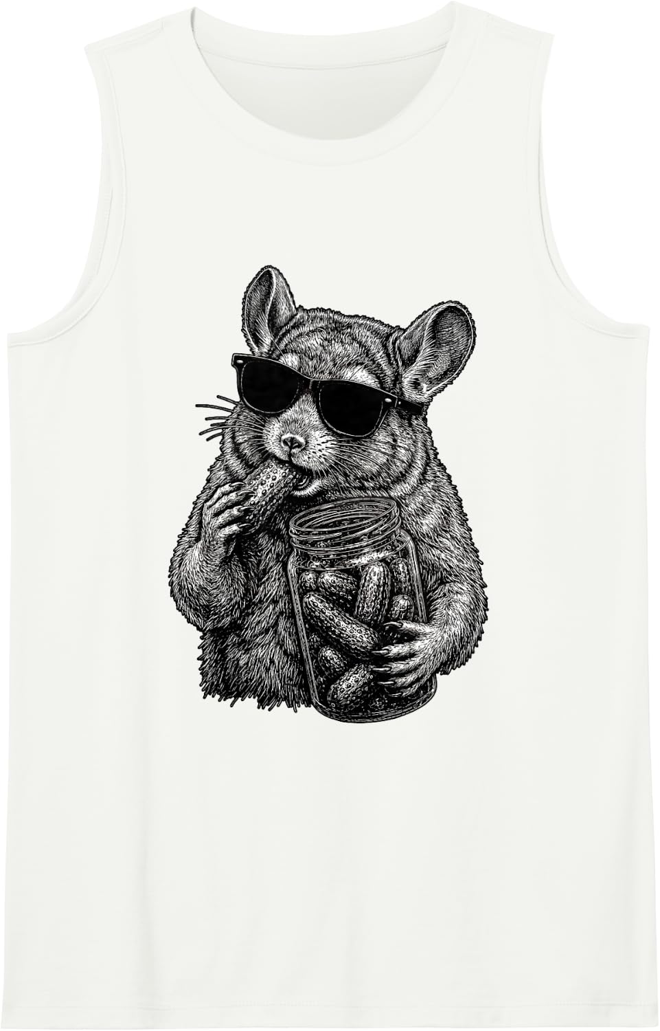 Chinchilla Eating Pickles Funny Animal Men Women Sleeveless Tank Top - White