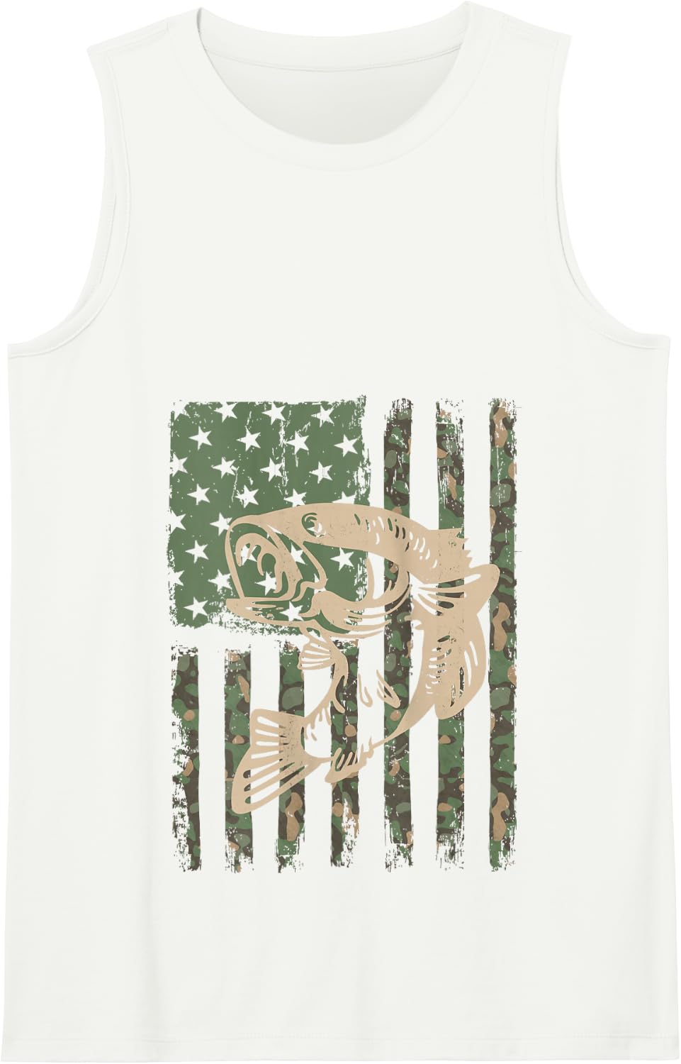 Camouflage USA Flag Big Mouth Bass Fishing Tank Top - White