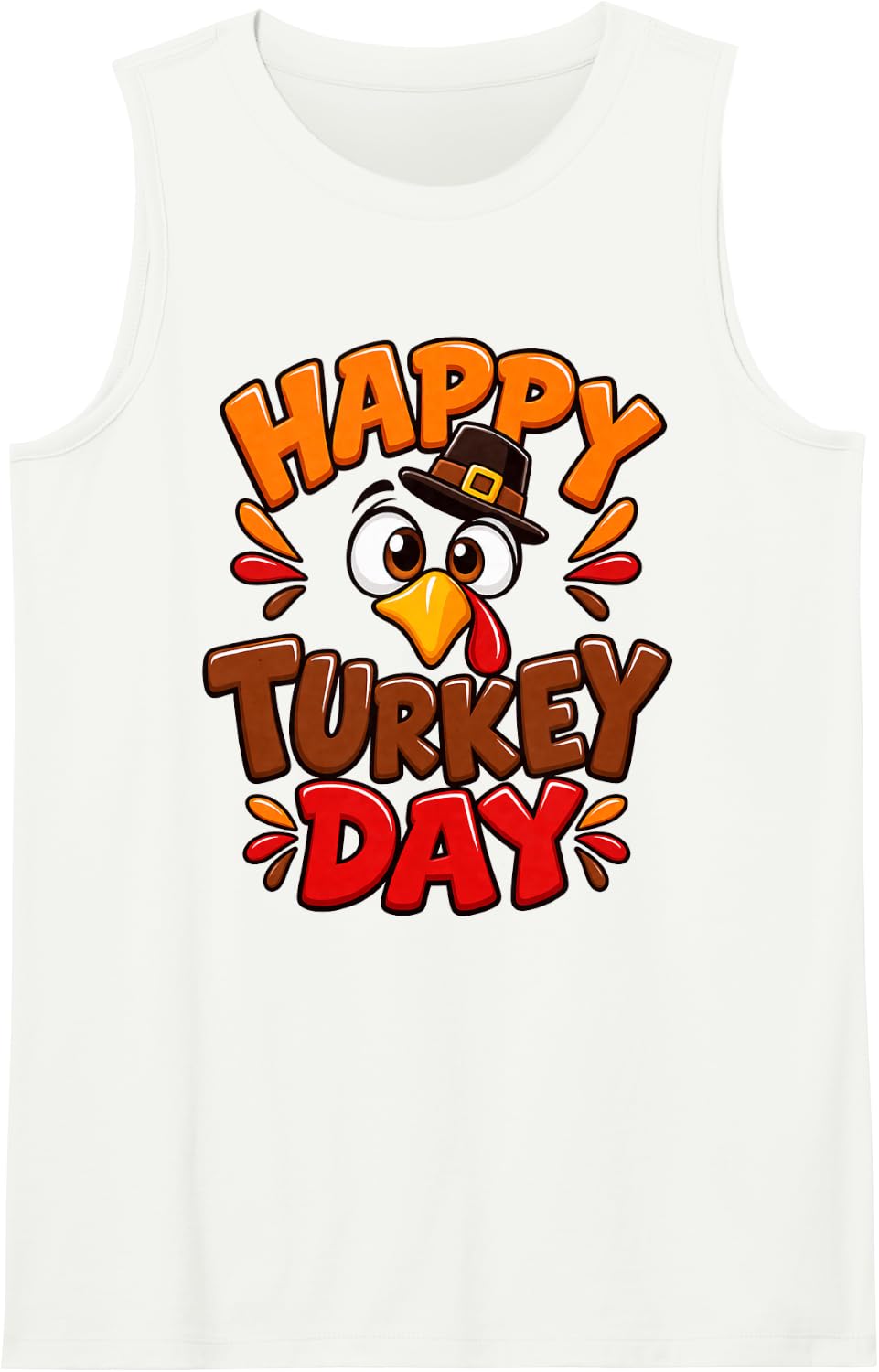 Happy Turkey Day Thanksgiving Pilgrim Funny Autumn Holiday Sleeveless Tank Top - White