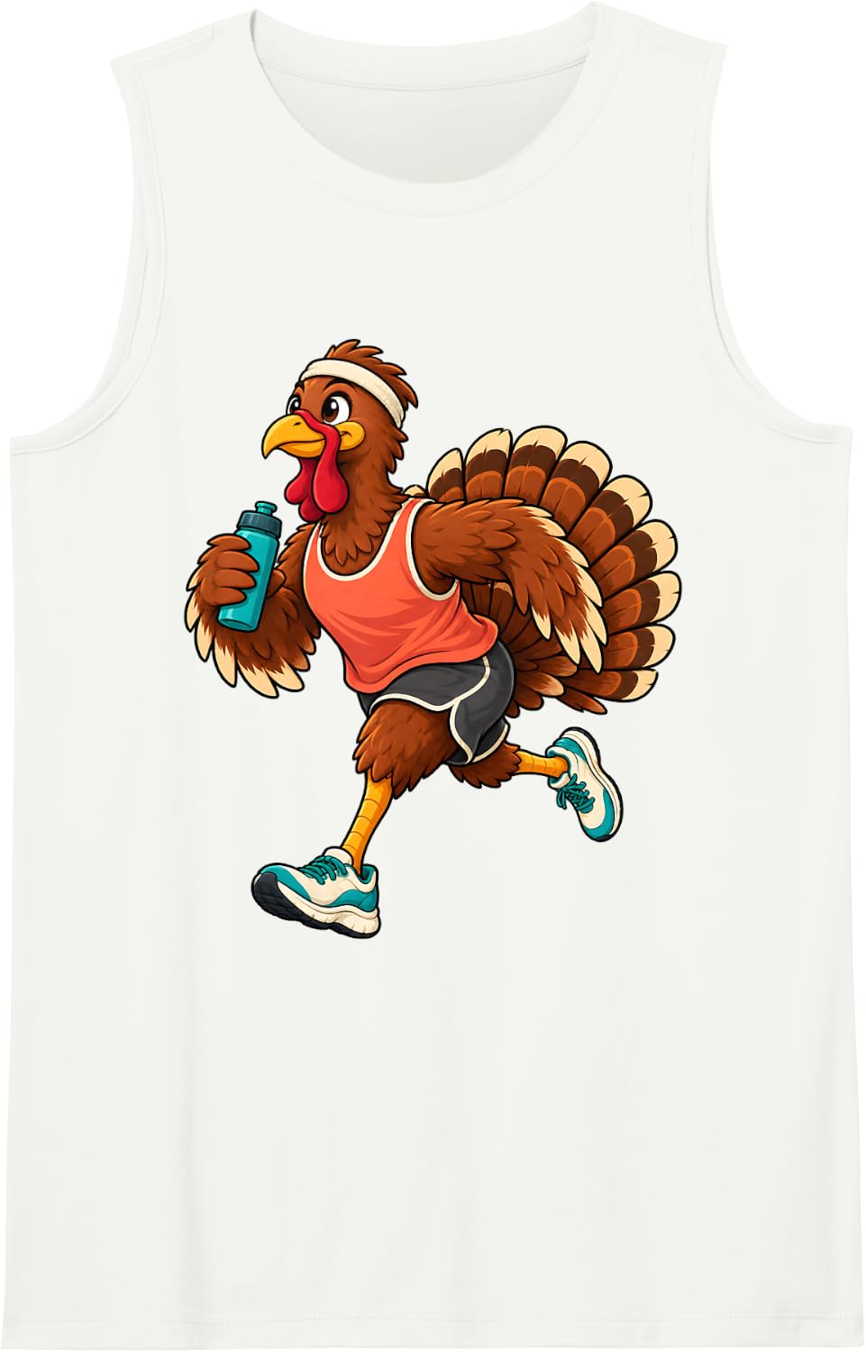 Running Turkey Funny Thanksgiving Jogging Sports Cartoon Sleeveless Tank Top - White