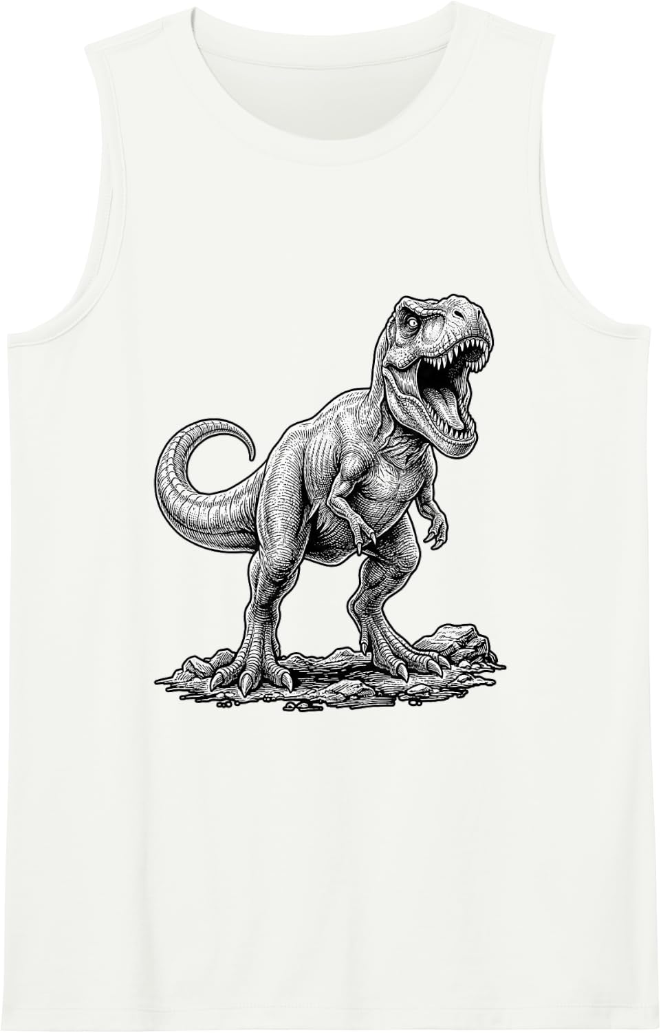 Tyrannosaurus Rex T-Rex Dinosaur Prehistoric Motif Sleeveless Tank Top - White