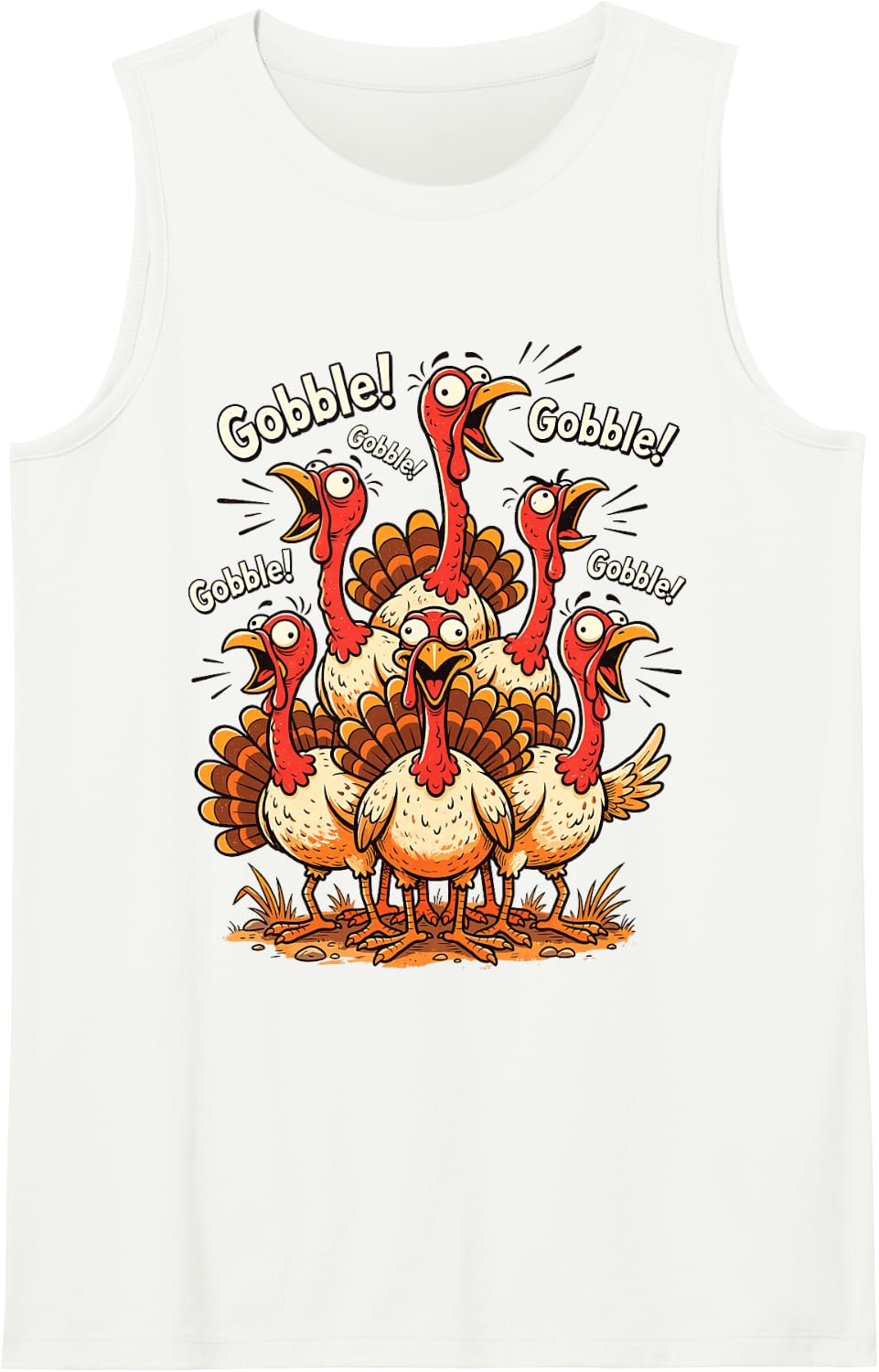 Gobble Funny Turkey Flock Thanksgiving Humor Meme Men Women Sleeveless Tank Top - White