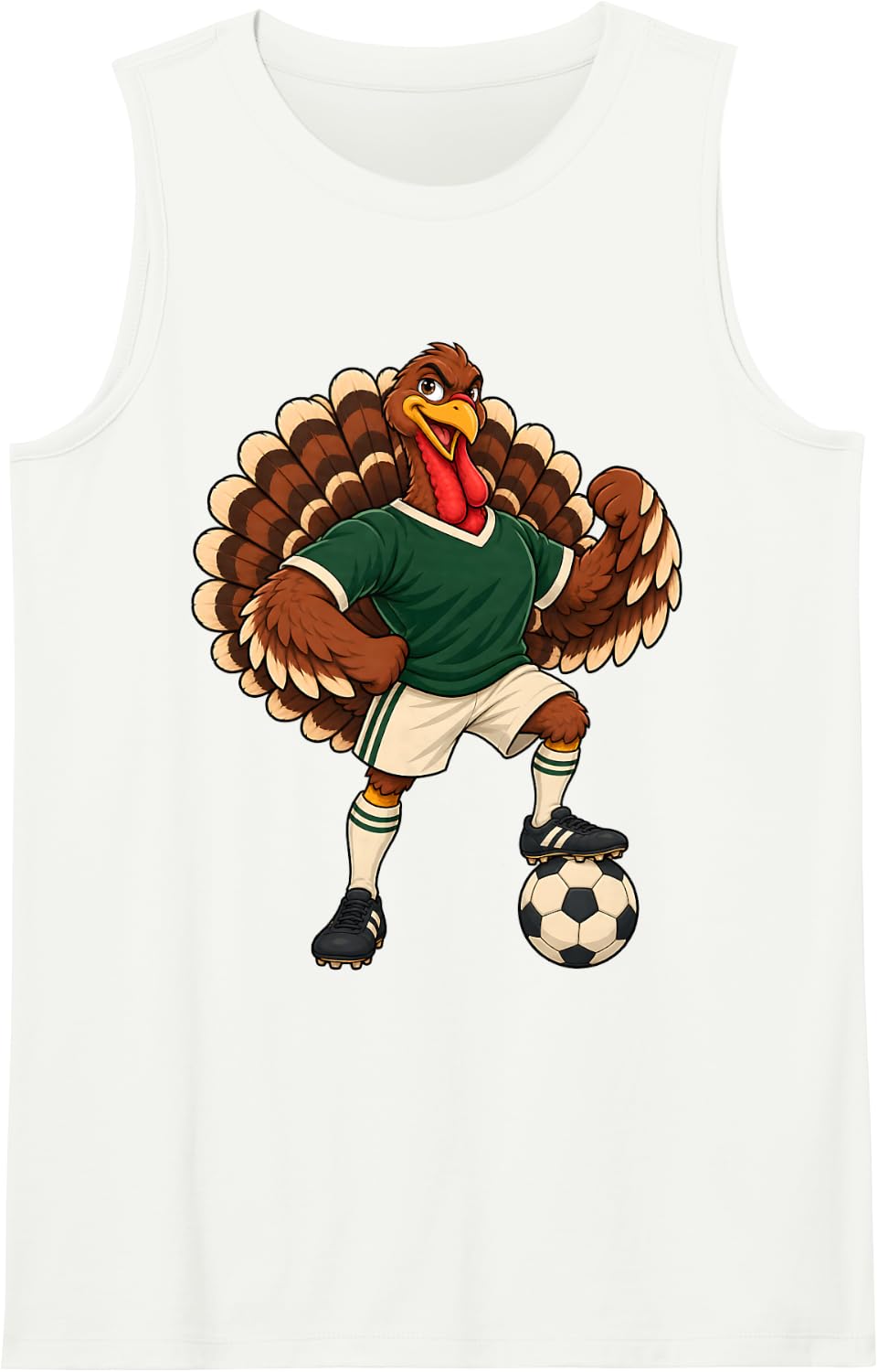 Soccer Turkey Player Funny Thanksgiving Athletic Cartoon Sleeveless Tank Top - White