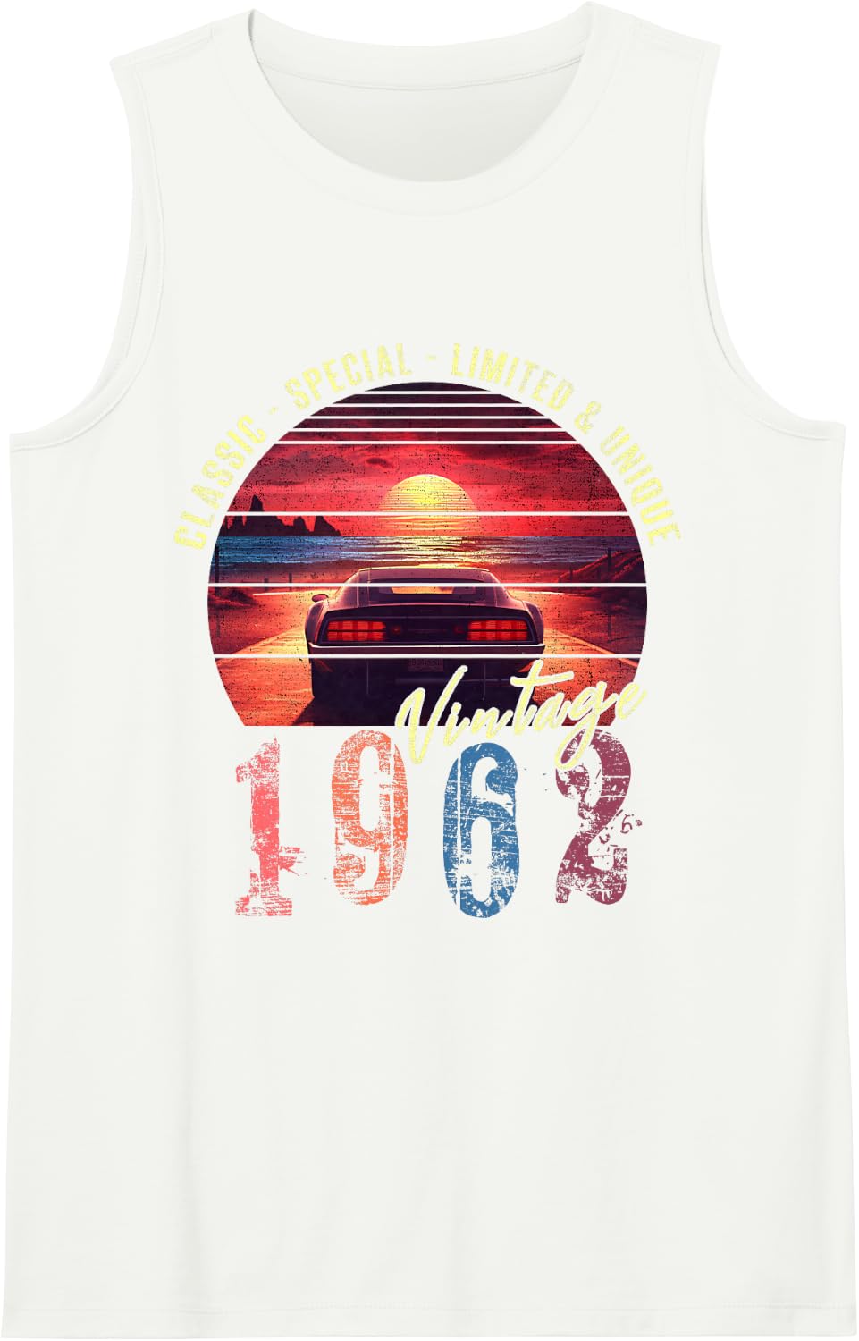 Classic Vintage 1962 Birthday Synthwave Retro Car Sunset Sleeveless Tank Top - White
