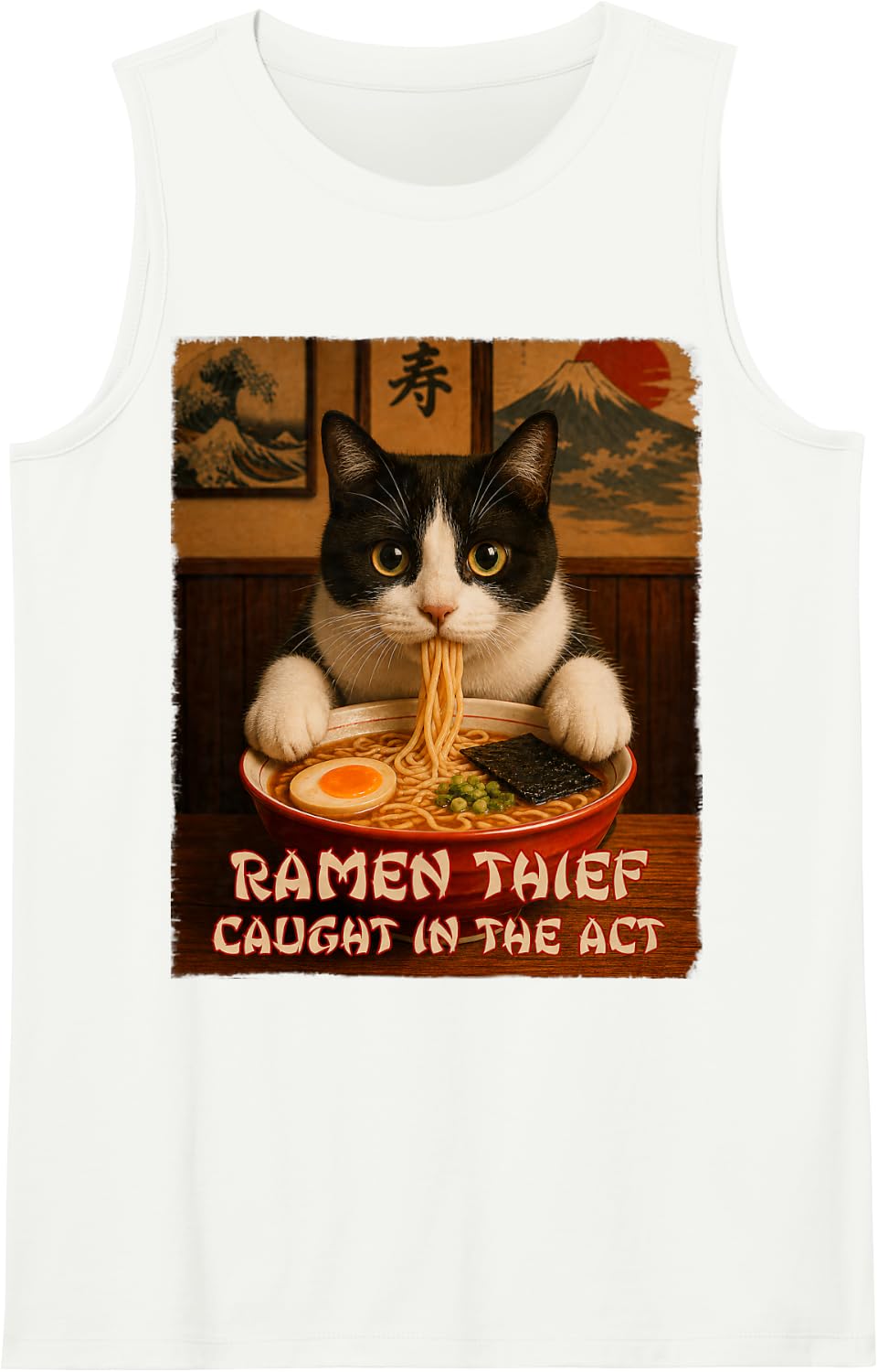 Tuxedo Ramen Cat - Ramen Thief - Grunge Tank Top - White
