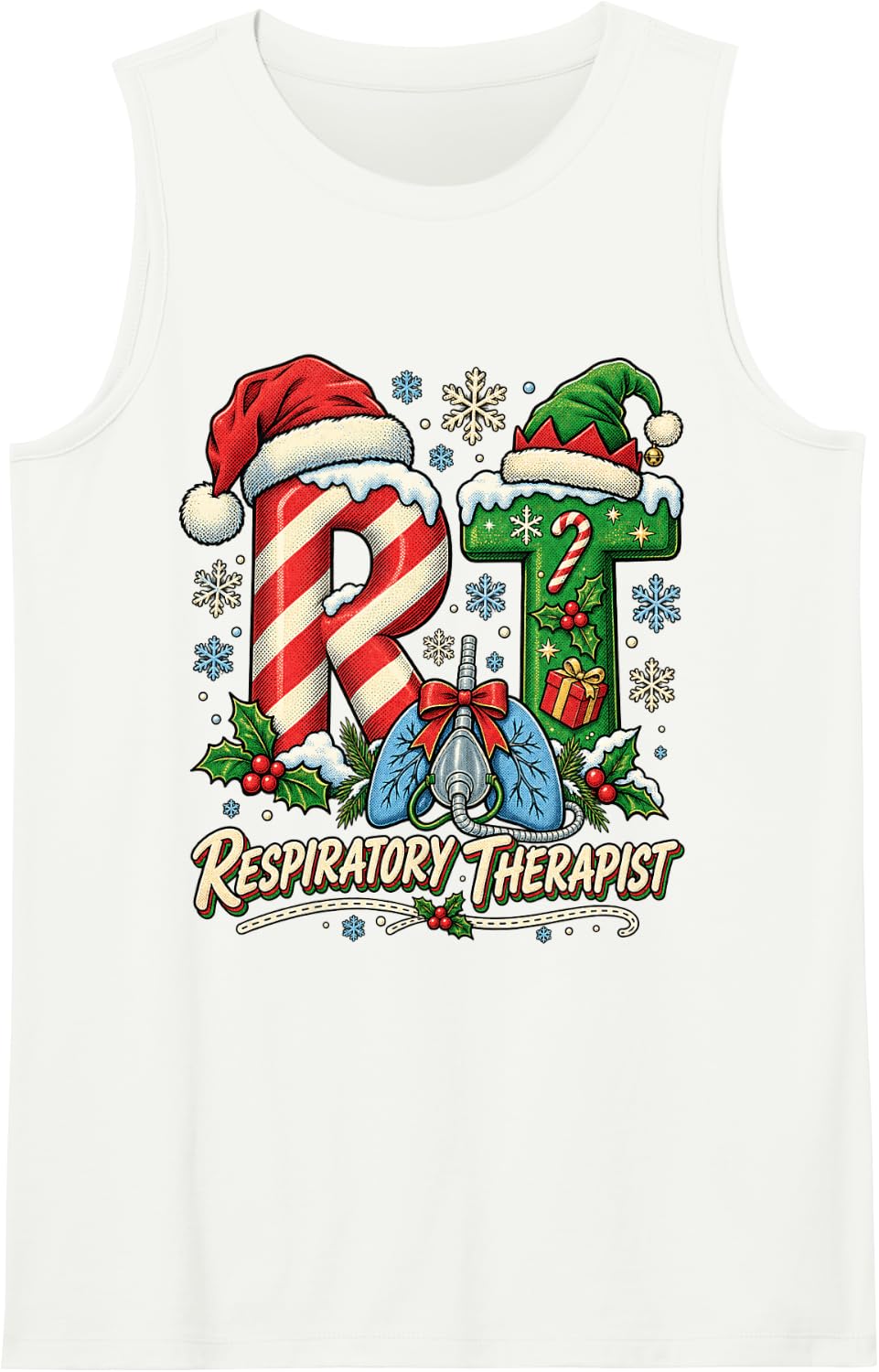 Respiratory Therapist Christmas RT Healthcare Worker Sleeveless Tank Top - White