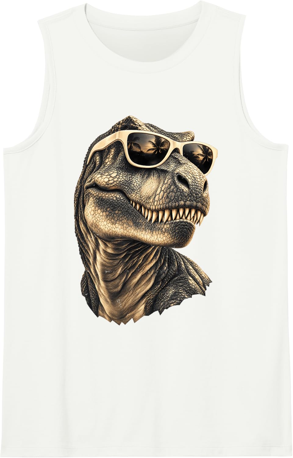 T-Rex Wearing Sunglasses Sleeveless Tank Top - White