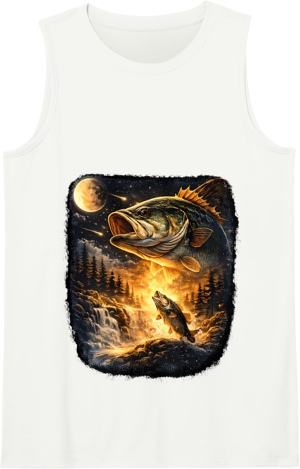 Bass Fish Howling to The Moon Vintage Angler Fisherman Men Tank Top - White