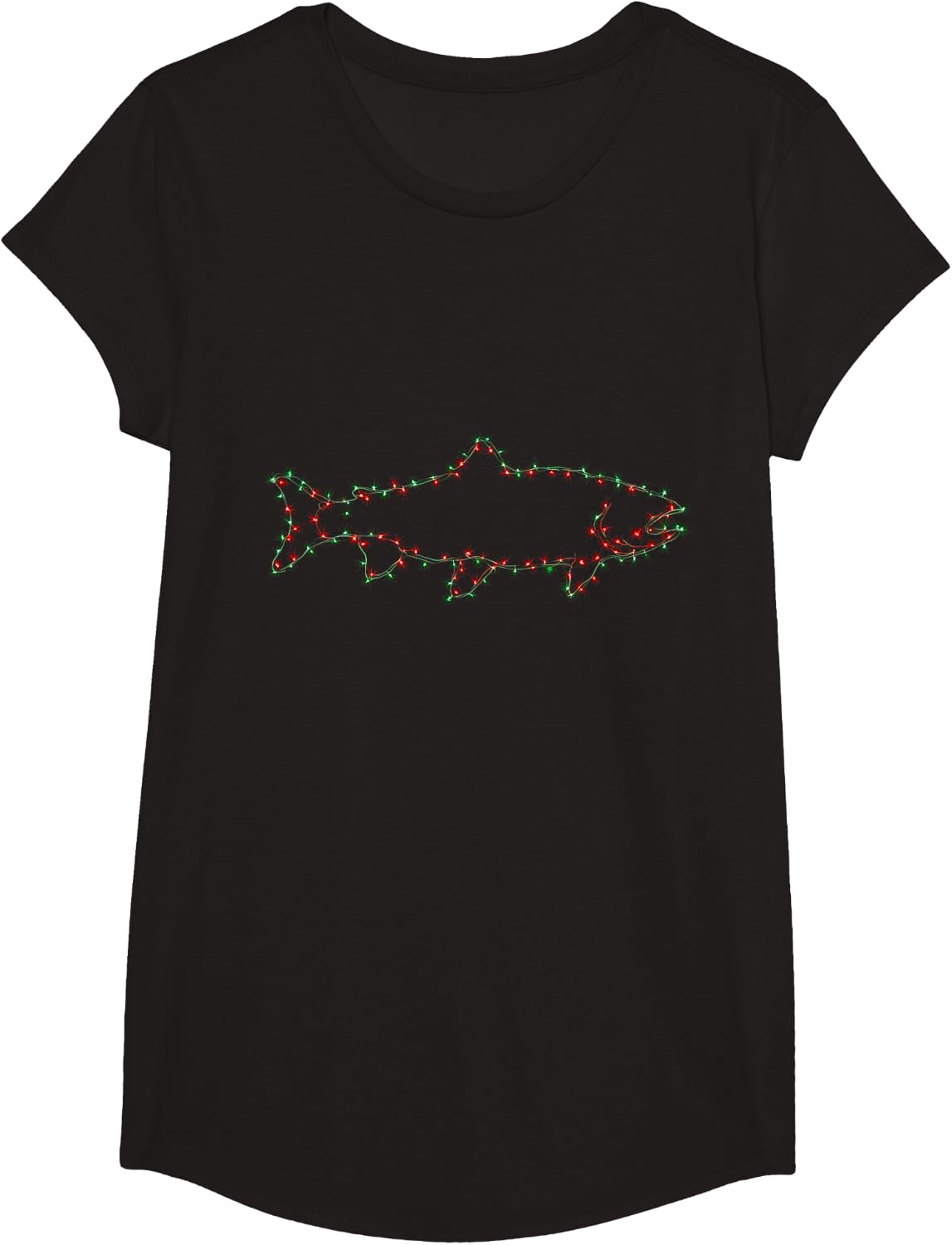 Trout Christmas Lights Festive Xmas Fly Fishing T-Shirt - Girls Black